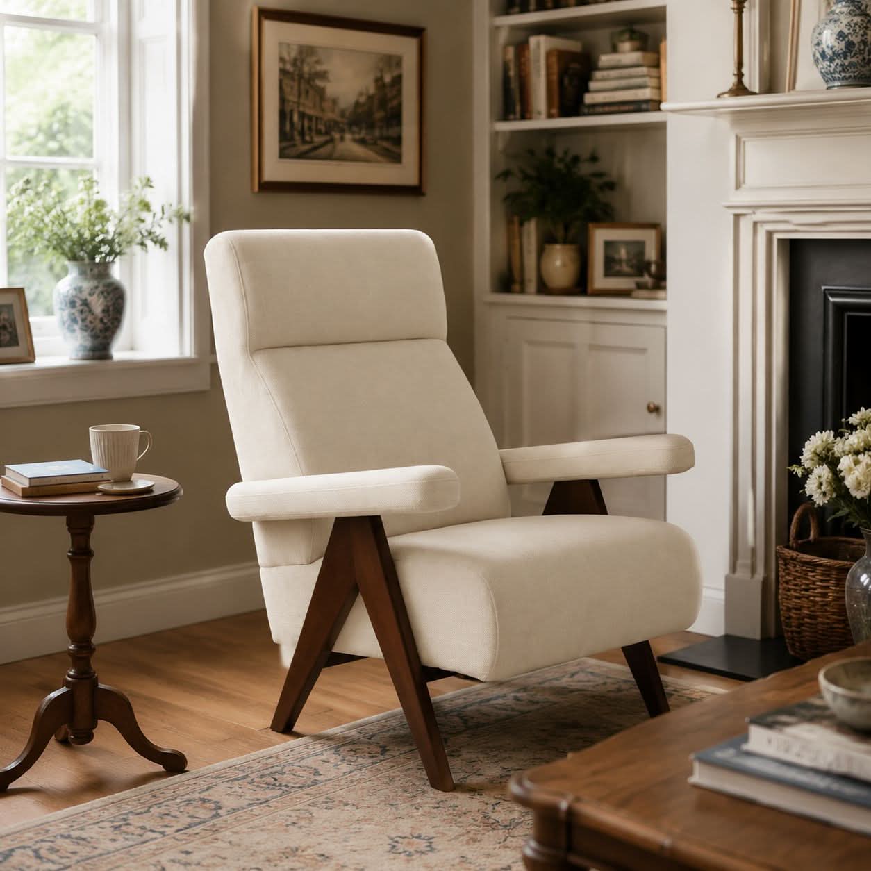 High Back Lounge Chair with Wooden Frame Cottonfy UK 