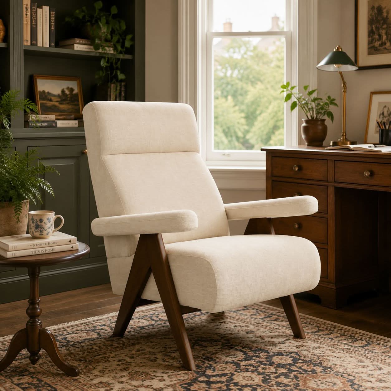 High Back Lounge Chair with Wooden Frame Cottonfy UK 
