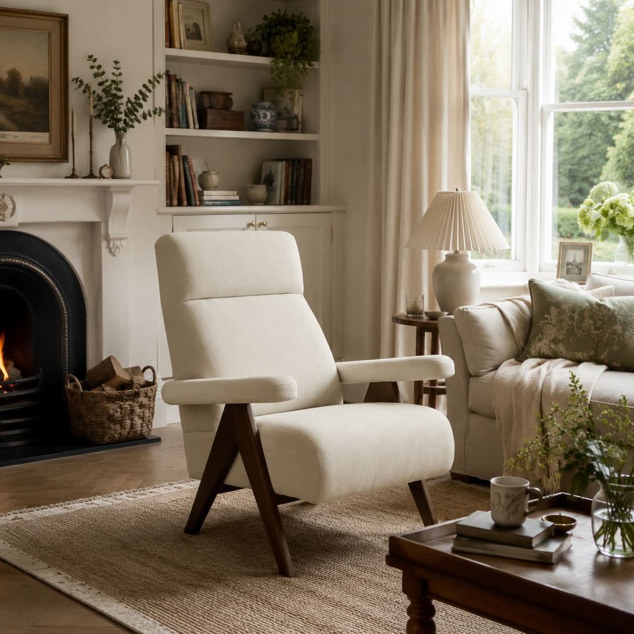 High Back Lounge Chair with Wooden Frame Cottonfy UK 
