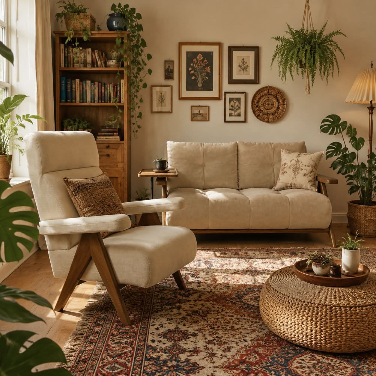 High Back Lounge Chair with Wooden Frame Cottonfy UK 