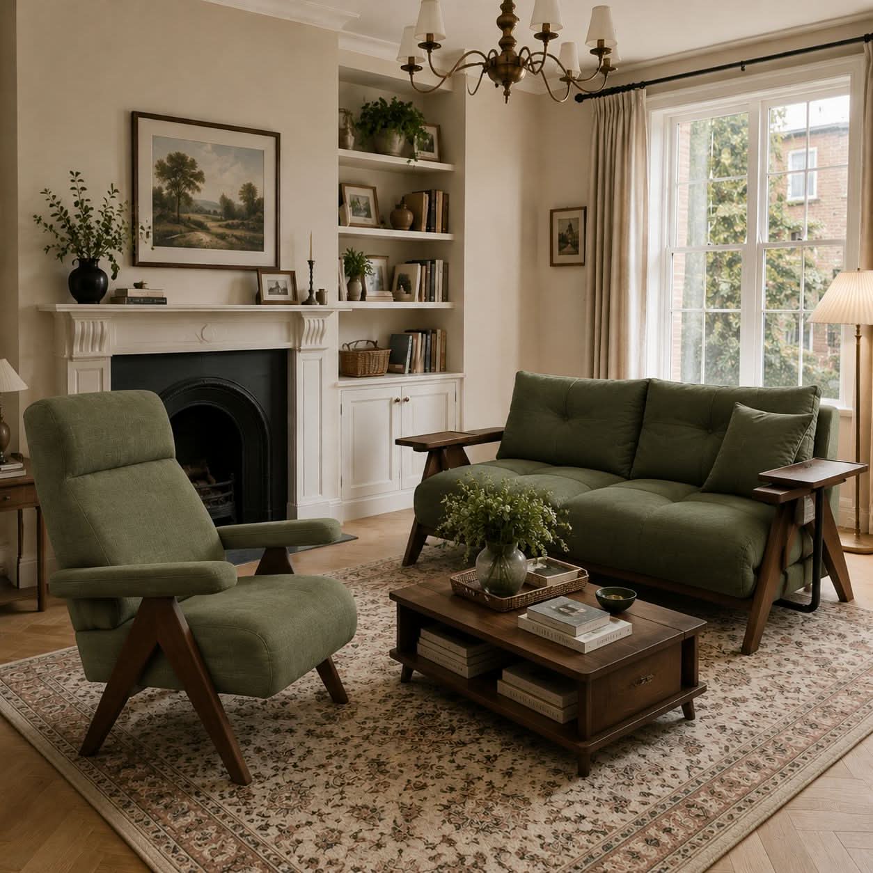 High Back Lounge Chair with Wooden Frame Cottonfy UK 