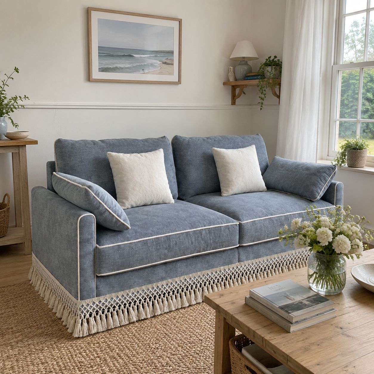 Cotton Linen Detachable Modular Sofa with Fringed Trim Cottonfy UK 