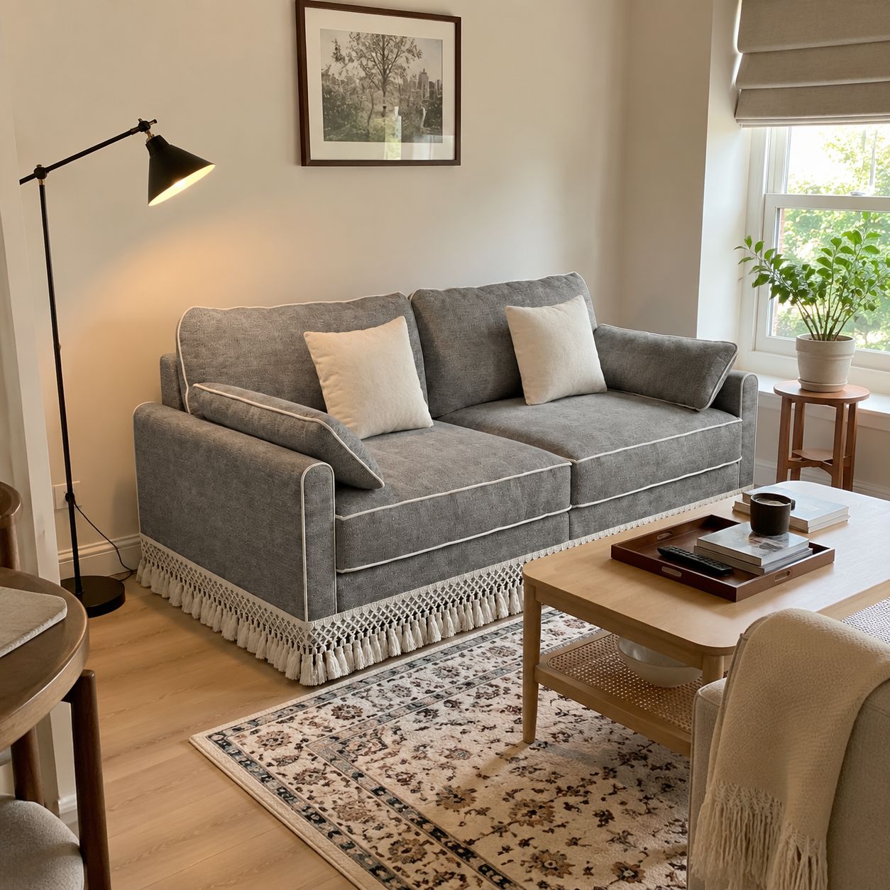 Cotton Linen Detachable Modular Sofa with Fringed Trim Cottonfy UK 