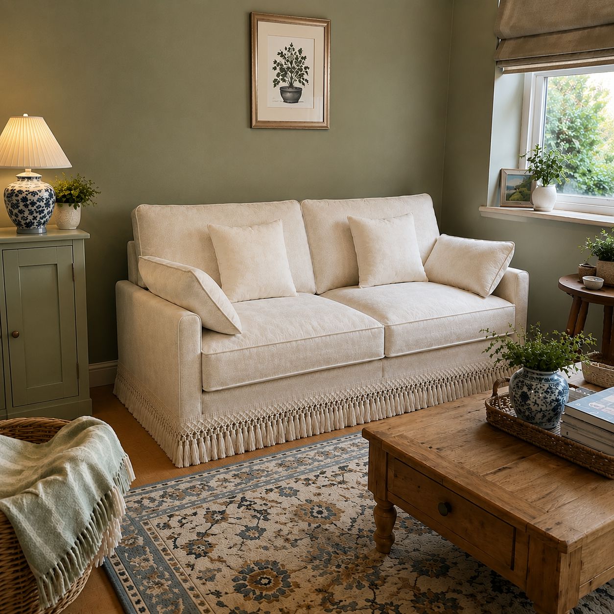 Cotton Linen Detachable Modular Sofa with Fringed Trim Cottonfy UK 