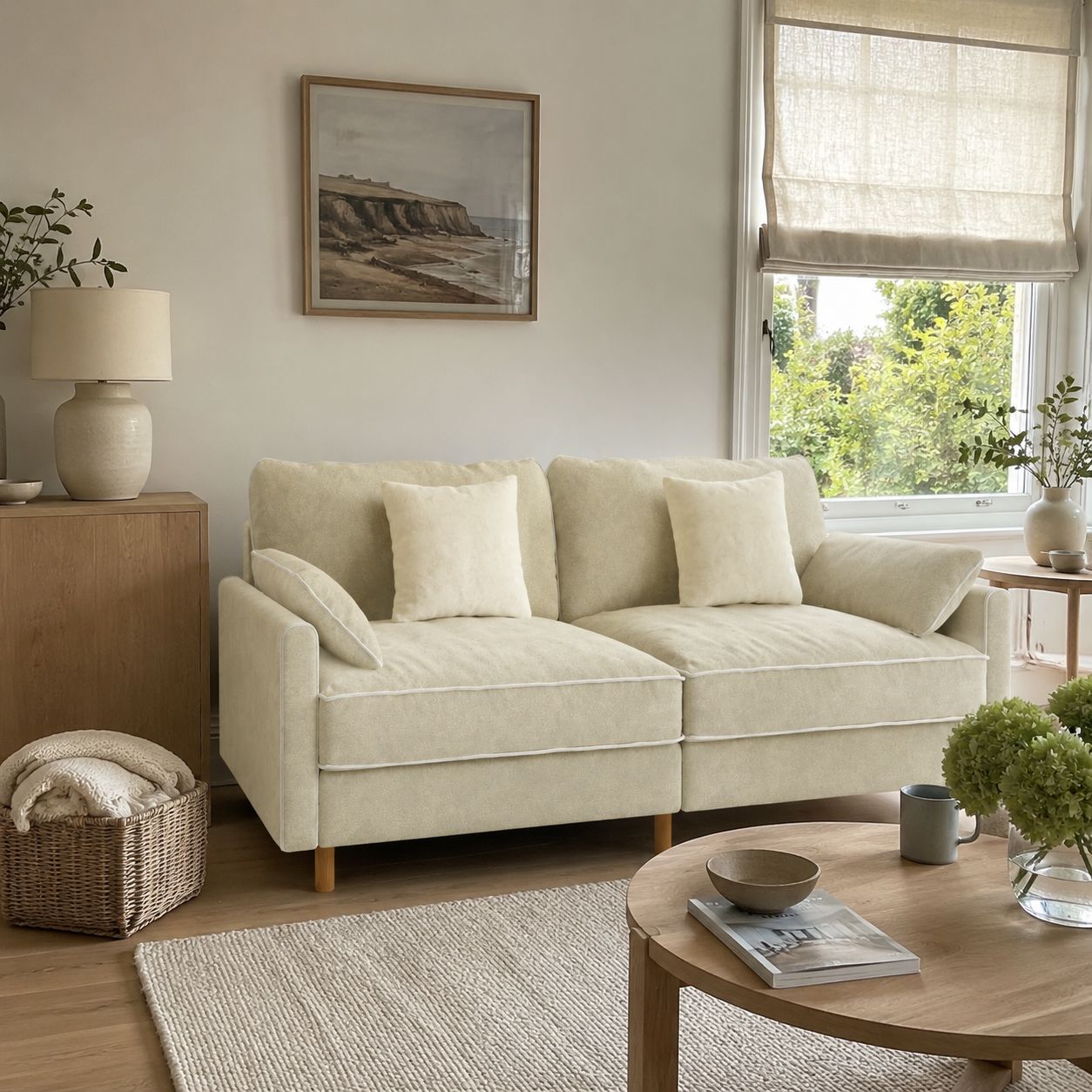 Cotton Linen Detachable Modular Sofa with Fringed Trim Cottonfy UK 