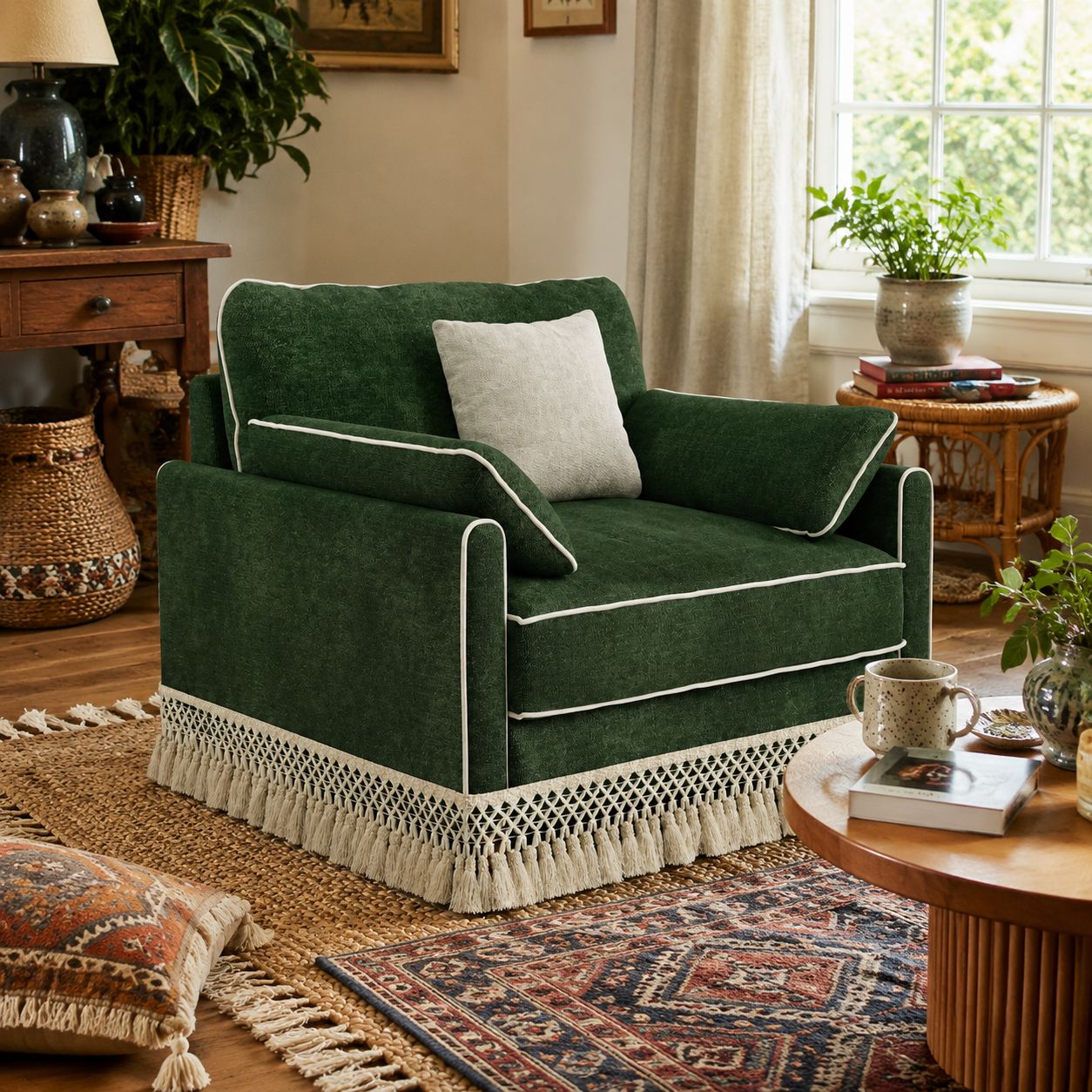 Cotton Linen Detachable Modular Sofa with Fringed Trim Cottonfy UK 