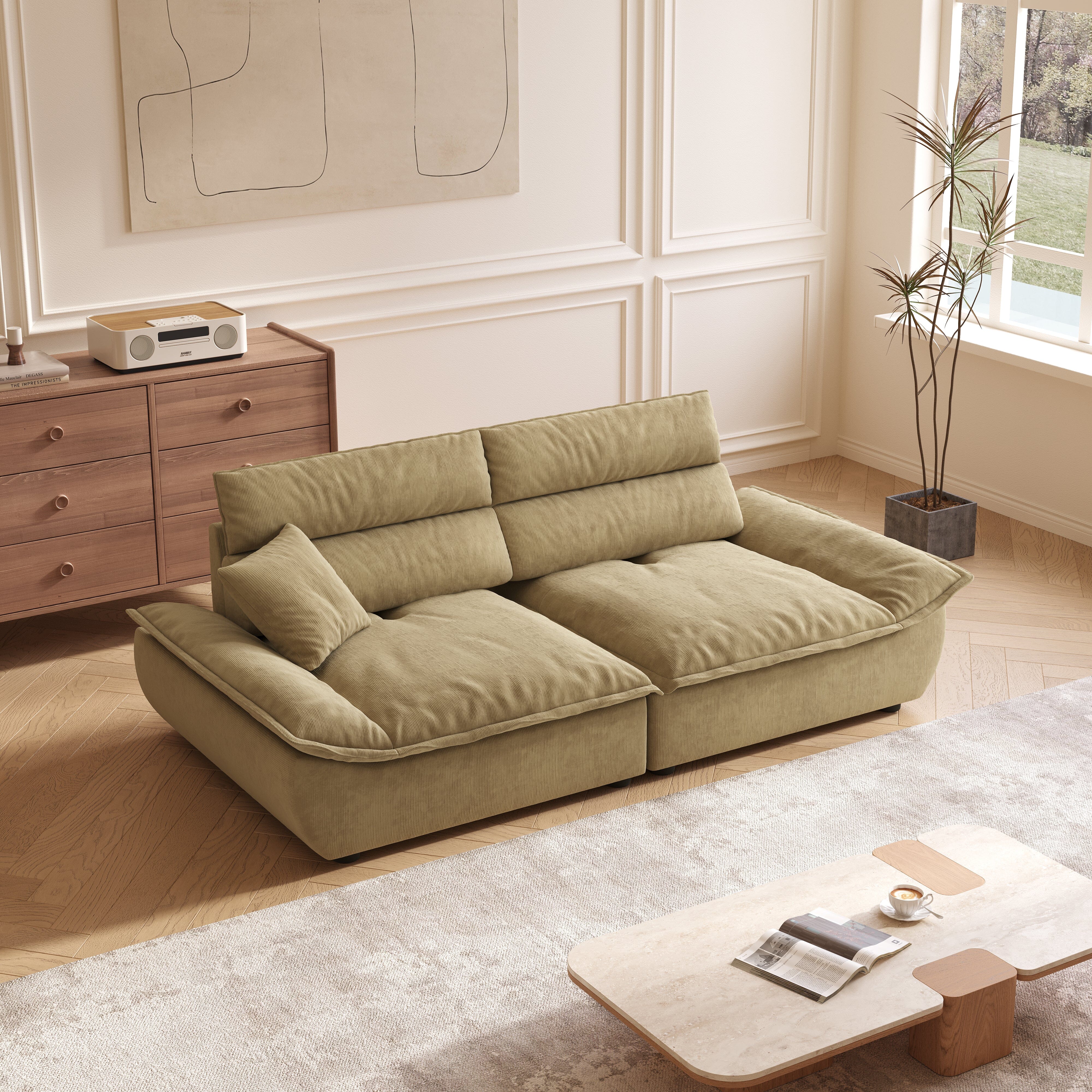 Cottonfy Adjustable Backrest Sailboat Corduroy Sofa Green Cottonfy UK 260CM Beige 