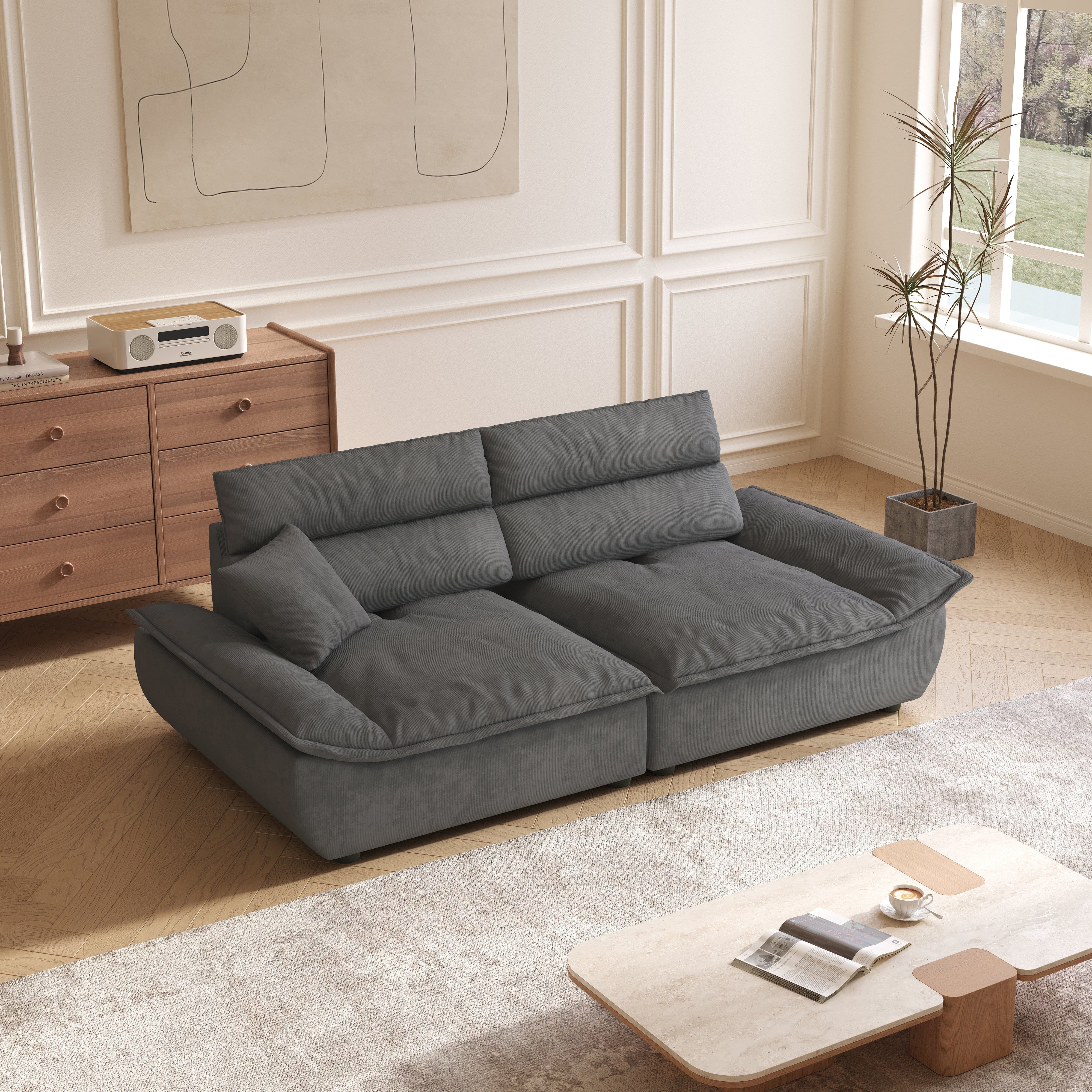 #Colour_Grey
Cottonfy Adjustable Backrest Sailboat Corduroy Sofa Green Cottonfy UK 260CM Grey 