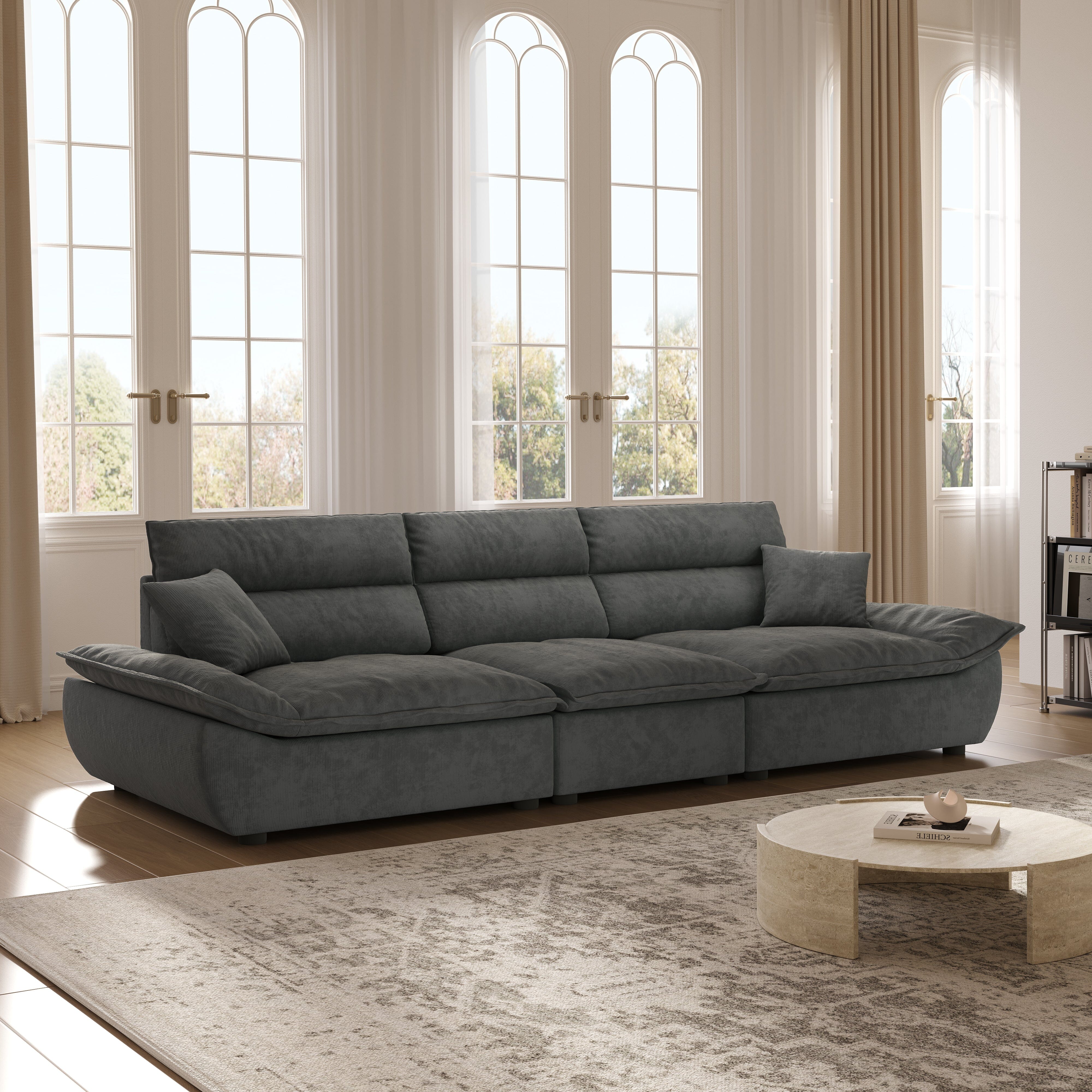 Cottonfy Adjustable Backrest Sailboat Corduroy Sofa Green Cottonfy UK 300CM Grey 