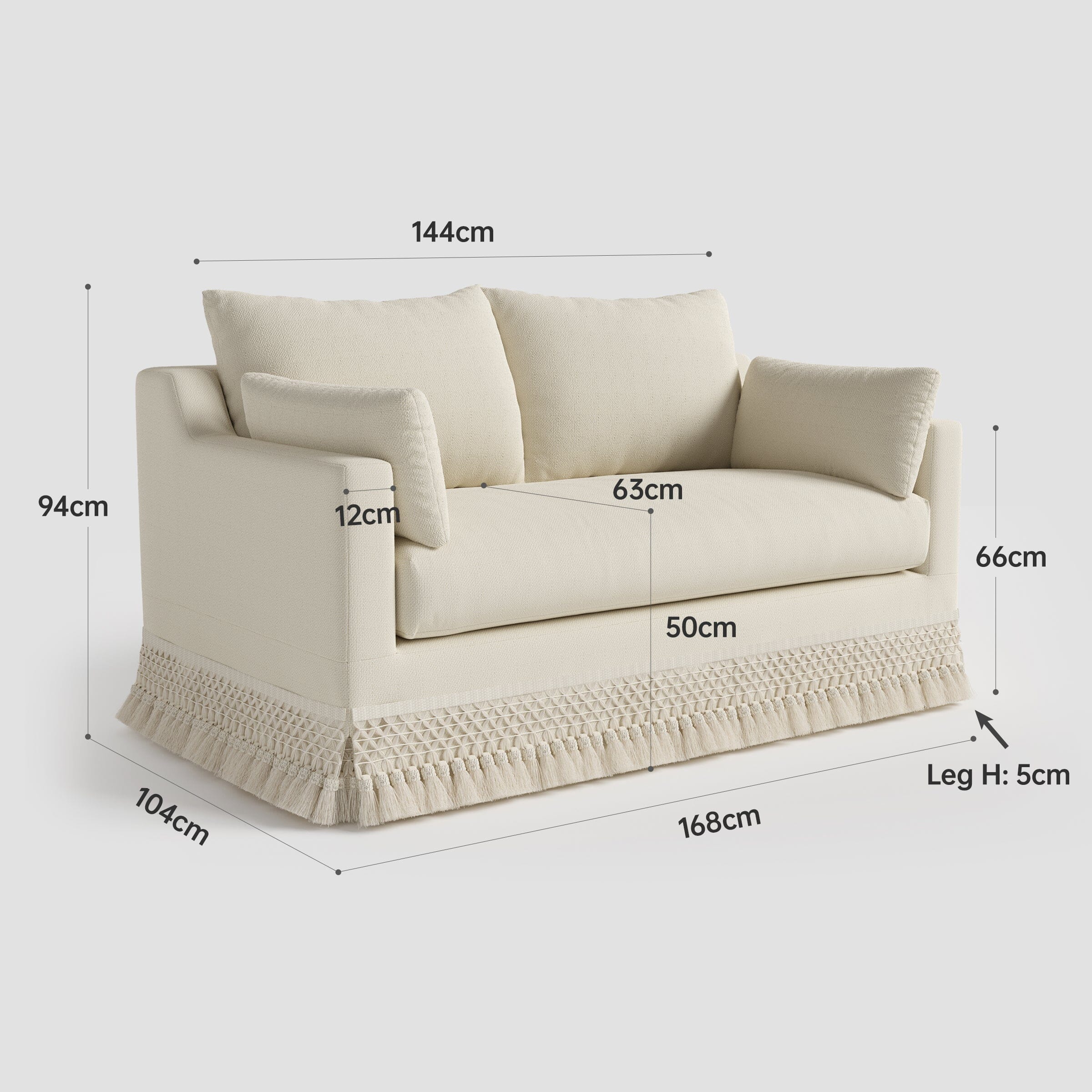 Cottonfy Cotton-Linen Washable Fringe 2 Seater Sofa Cottonfy UK 