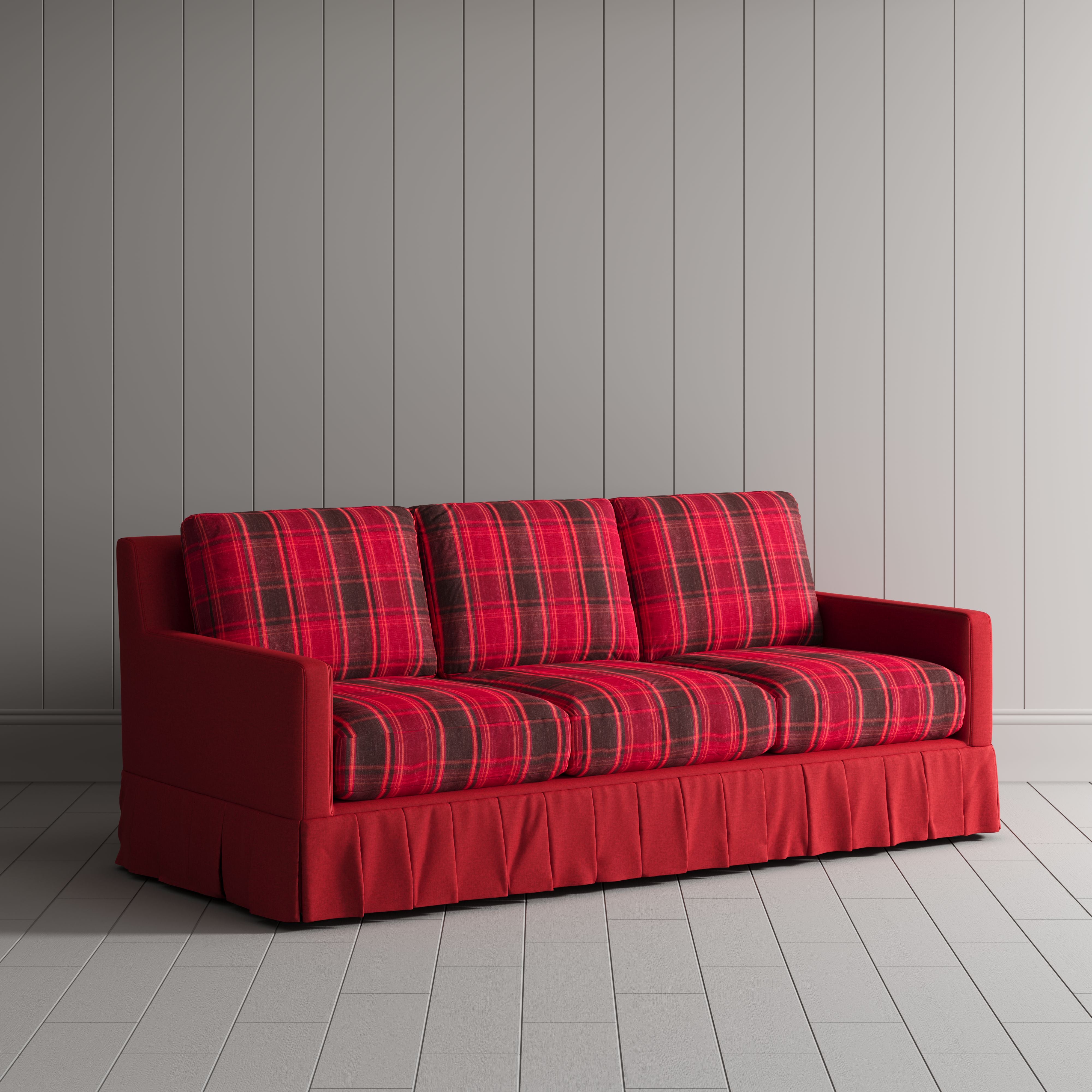 Cottonfy Country Check Sofa with Removable Skirted Covers Living and Home Claret Red Check Cotton Linen 