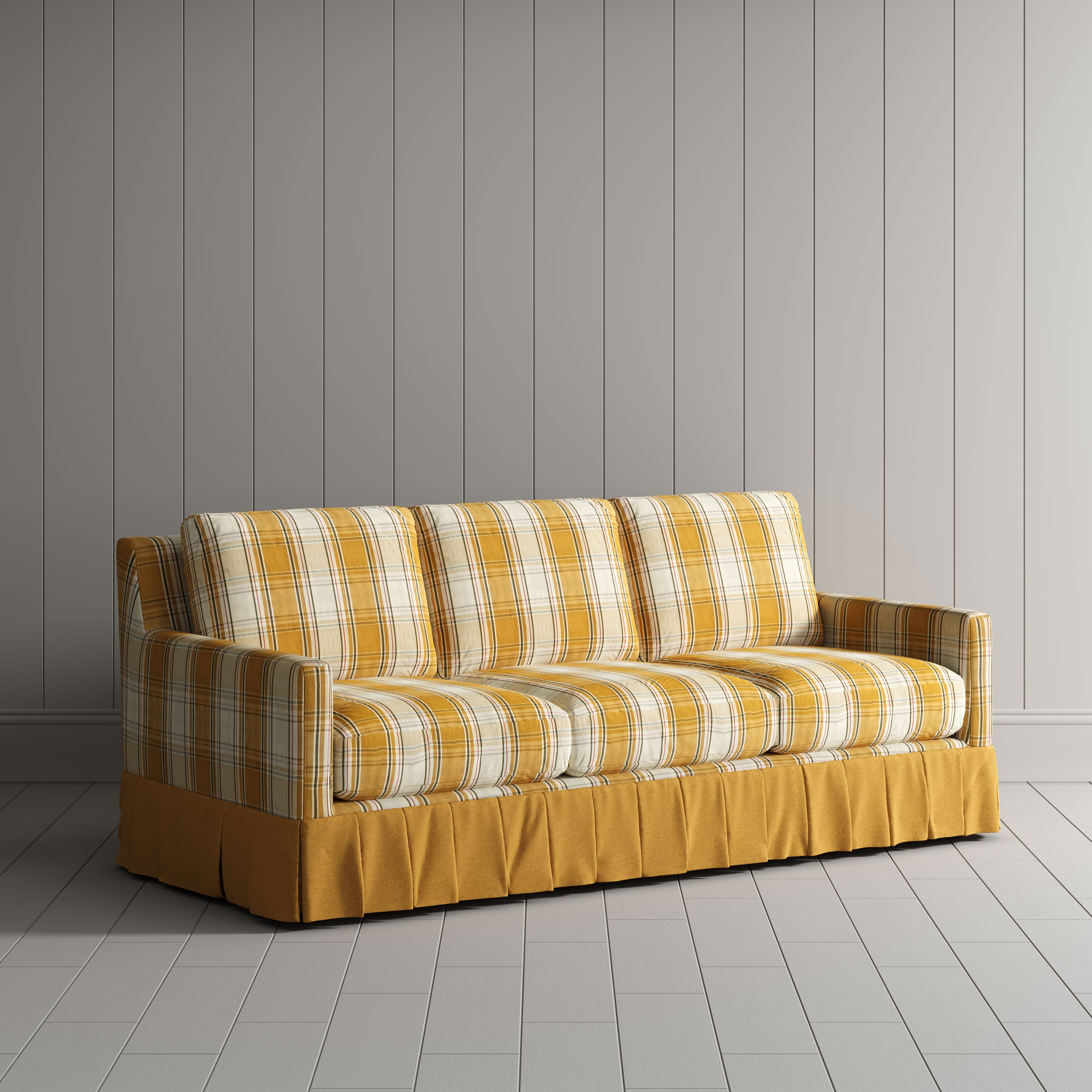 Cottonfy Country Check Sofa with Removable Skirted Covers Living and Home Saffron Gold Cotton Linen 