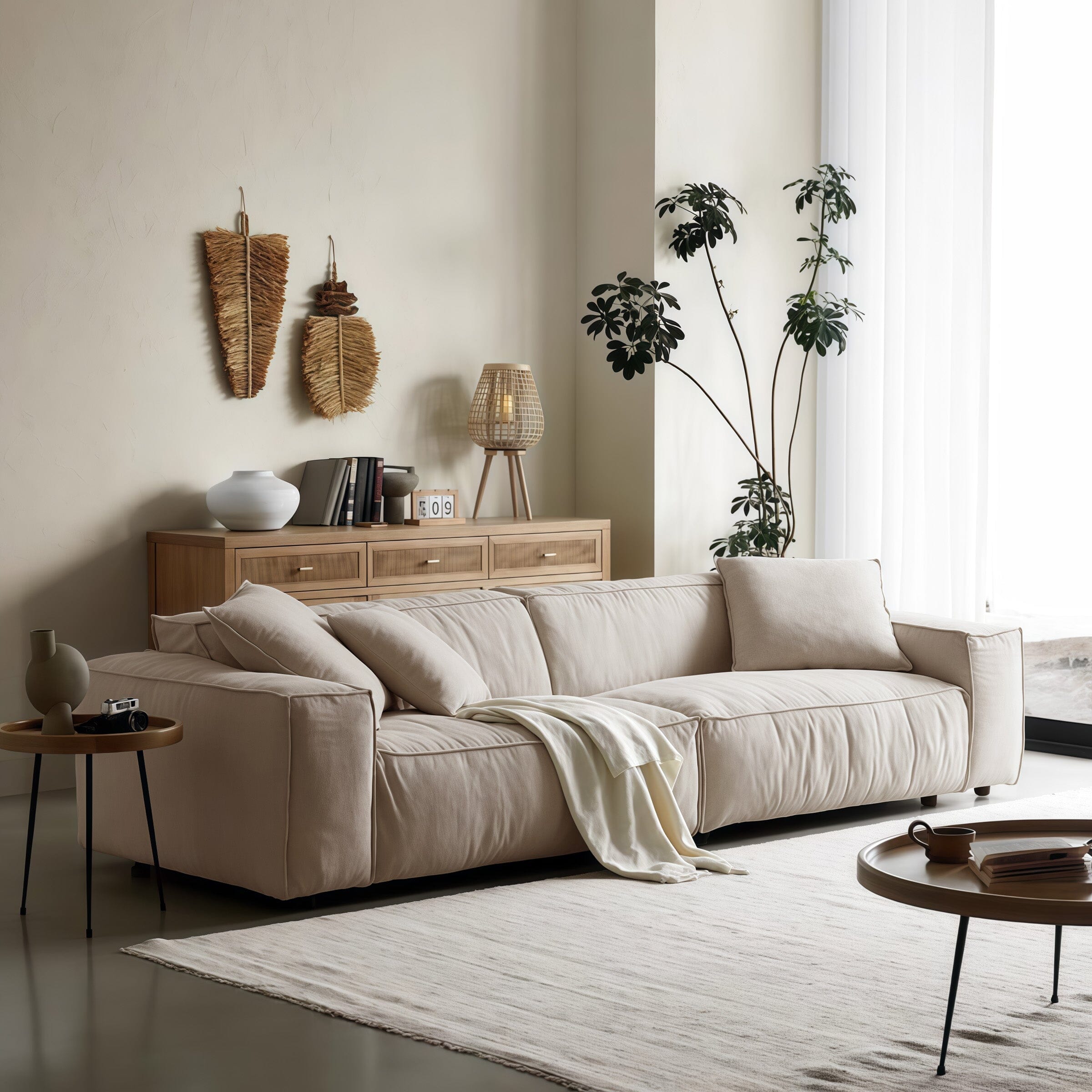 Cottonfy Elegant Linen Tofu Block Fabric Down Sofa 2 Seater Sofas Cottonfy UK 