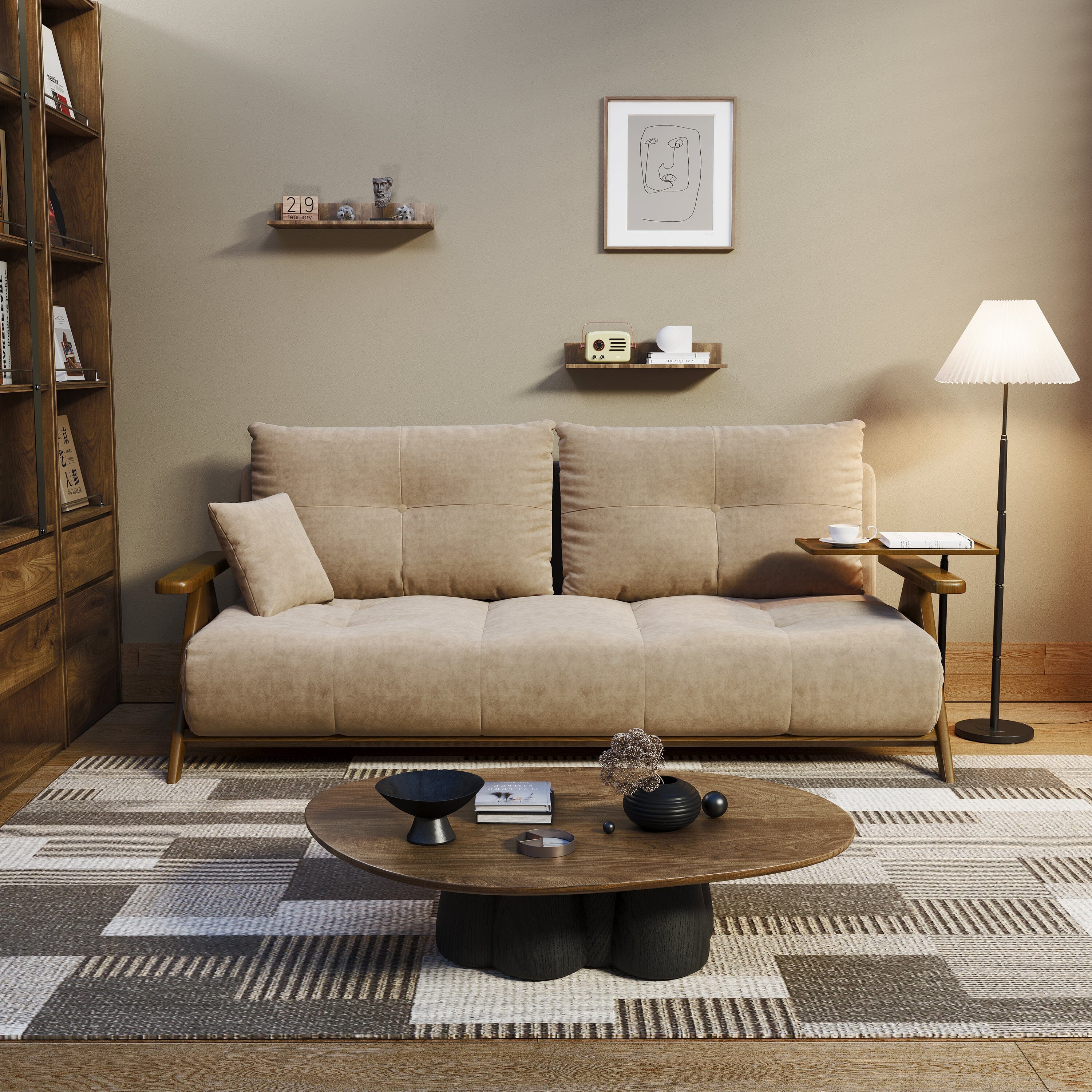 Cottonfy Foldable Matte Fabric Solid Wood 3 Mode Sofa Bed Cottonfy UK 148CM Beige (pre-order) 