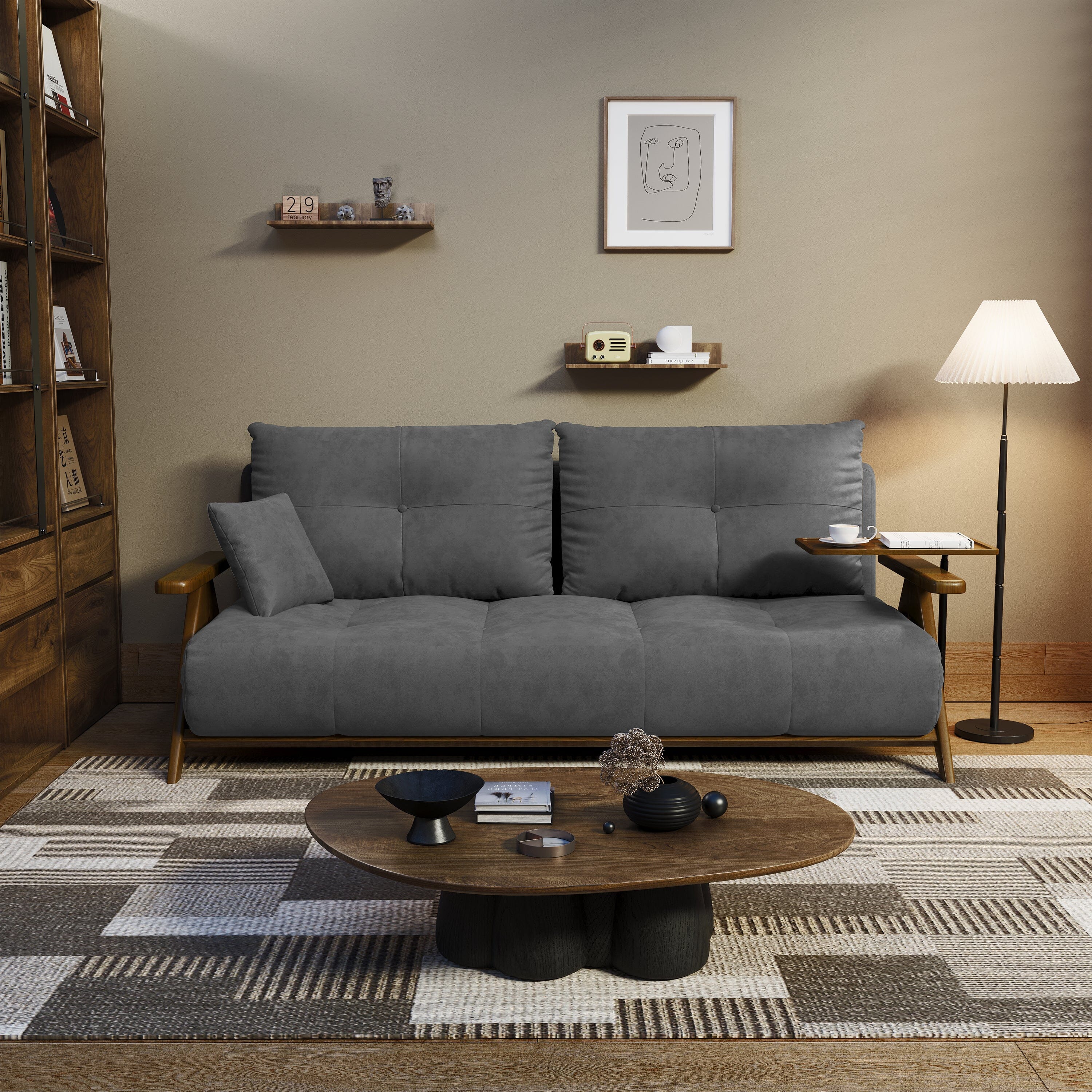 Cottonfy Foldable Matte Fabric Solid Wood 3 Mode Sofa Bed Cottonfy UK 148CM Dark Grey (pre-order) 