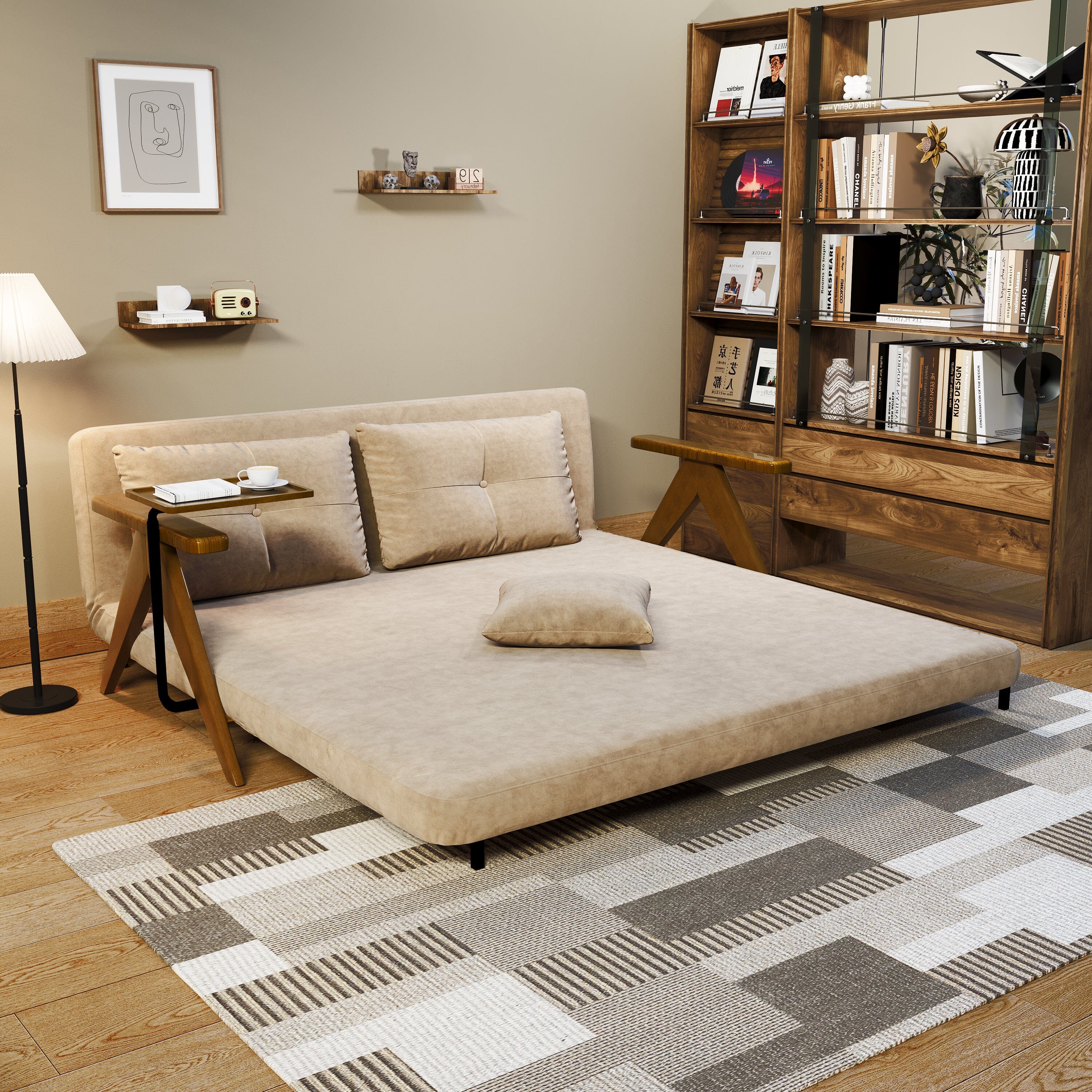 Cottonfy Foldable Matte Fabric Solid Wood 3 Mode Sofa Bed Cottonfy UK 178CM Beige (pre-order) 