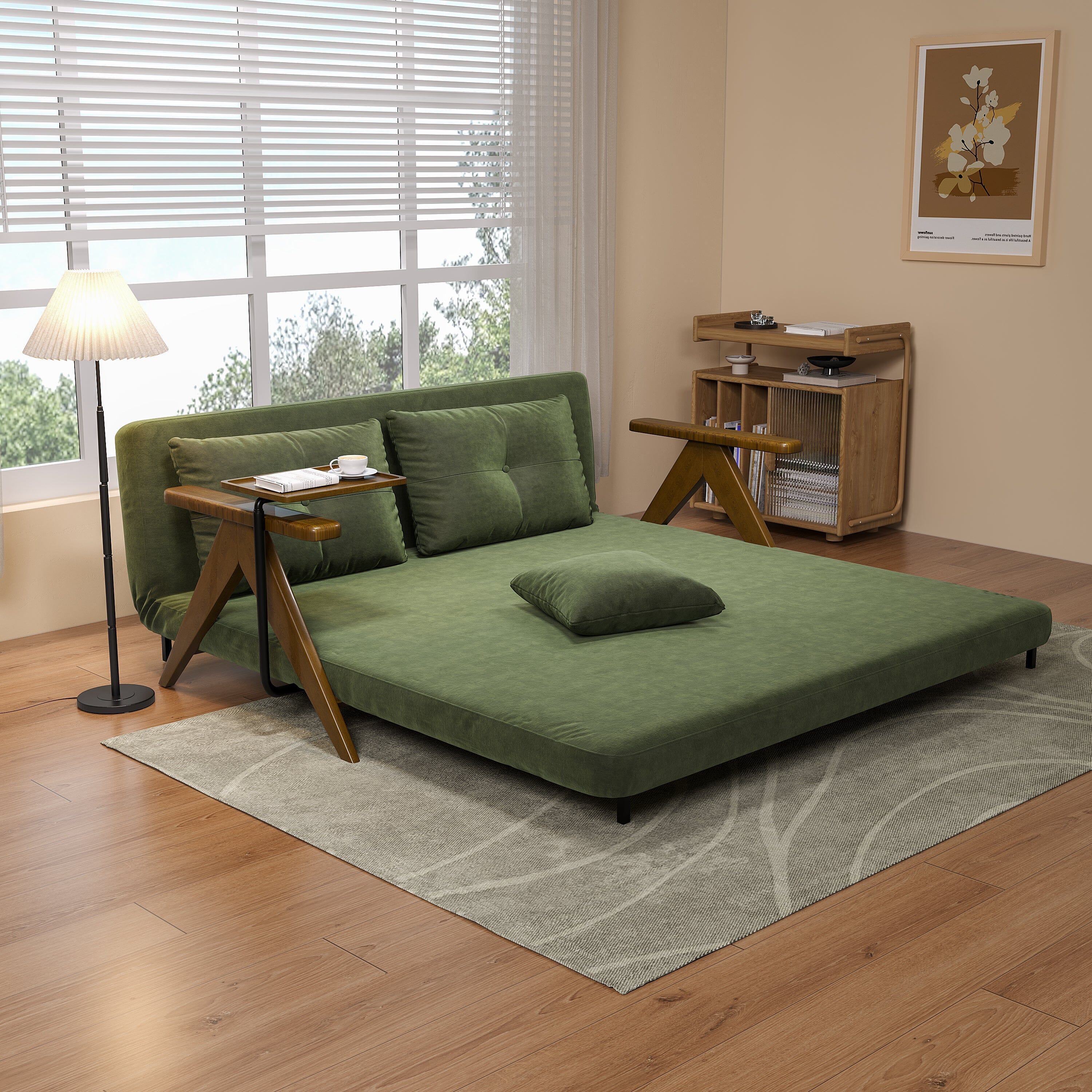 Cottonfy Foldable Matte Fabric Solid Wood 3 Mode Sofa Bed Cottonfy UK 178CM Green (pre-order) 