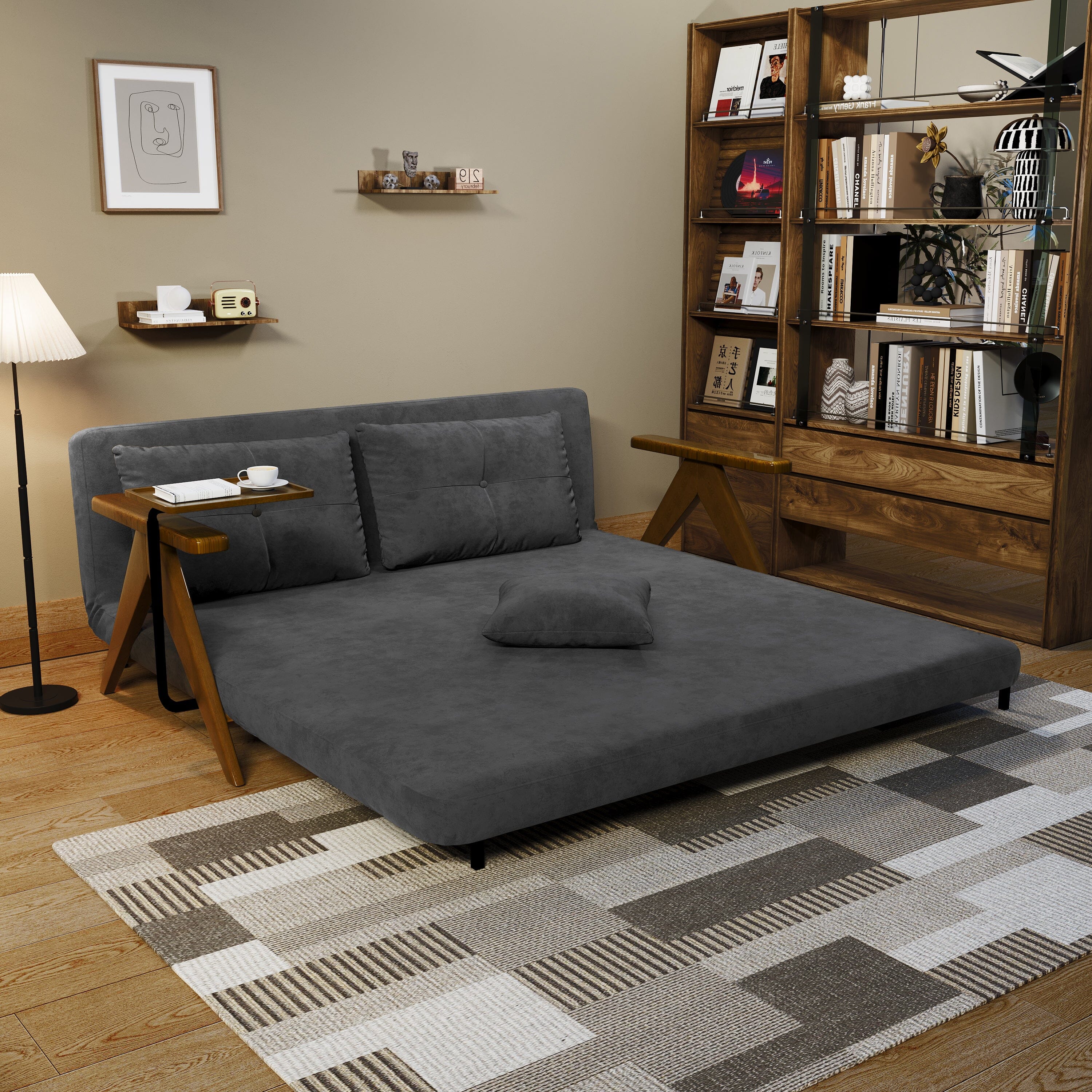 Cottonfy Foldable Matte Fabric Solid Wood 3 Mode Sofa Bed Cottonfy UK 178CM Dark Grey (pre-order) 