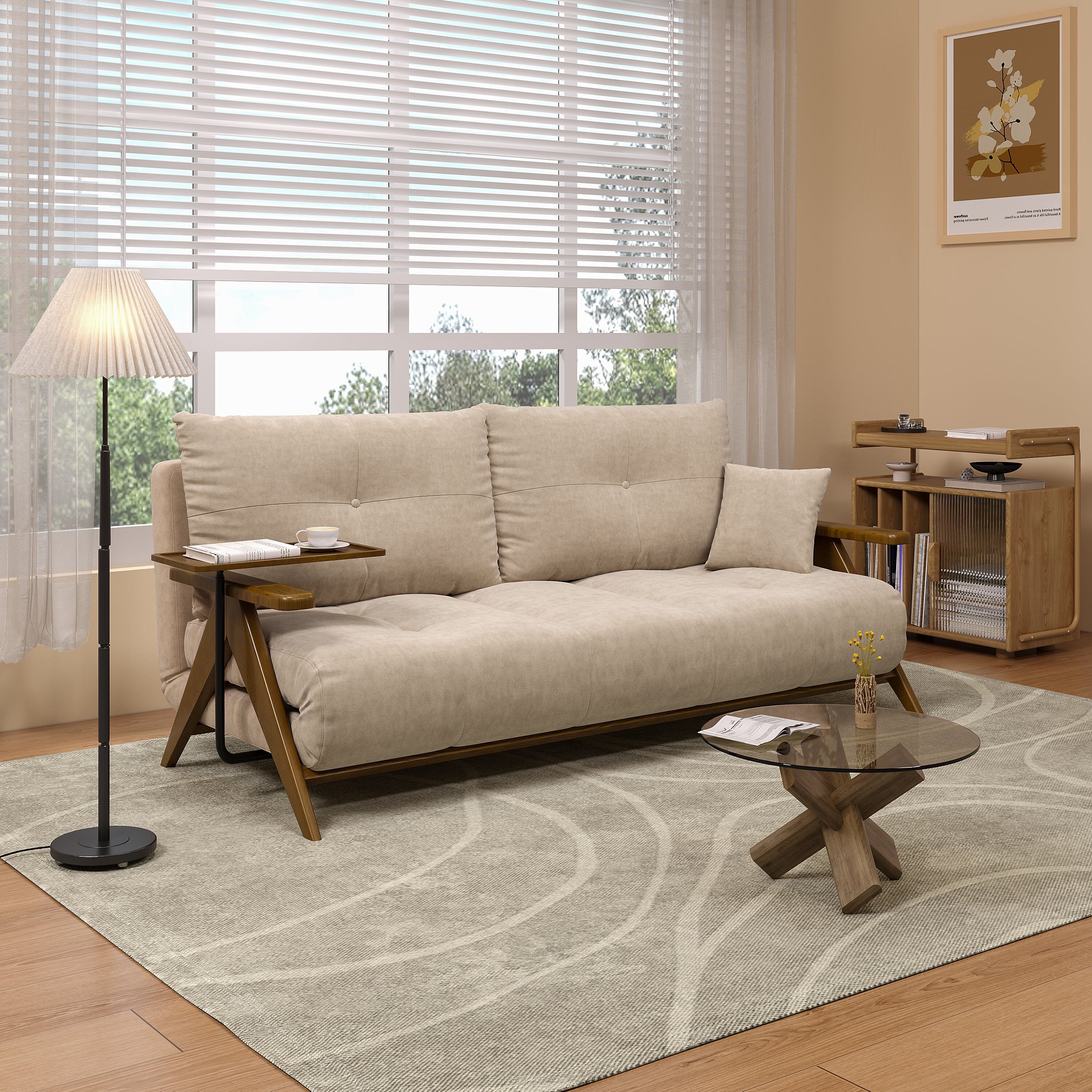 Cottonfy Foldable Matte Fabric Solid Wood 3 Mode Sofa Bed Cottonfy UK 202CM Beige (pre-order) 