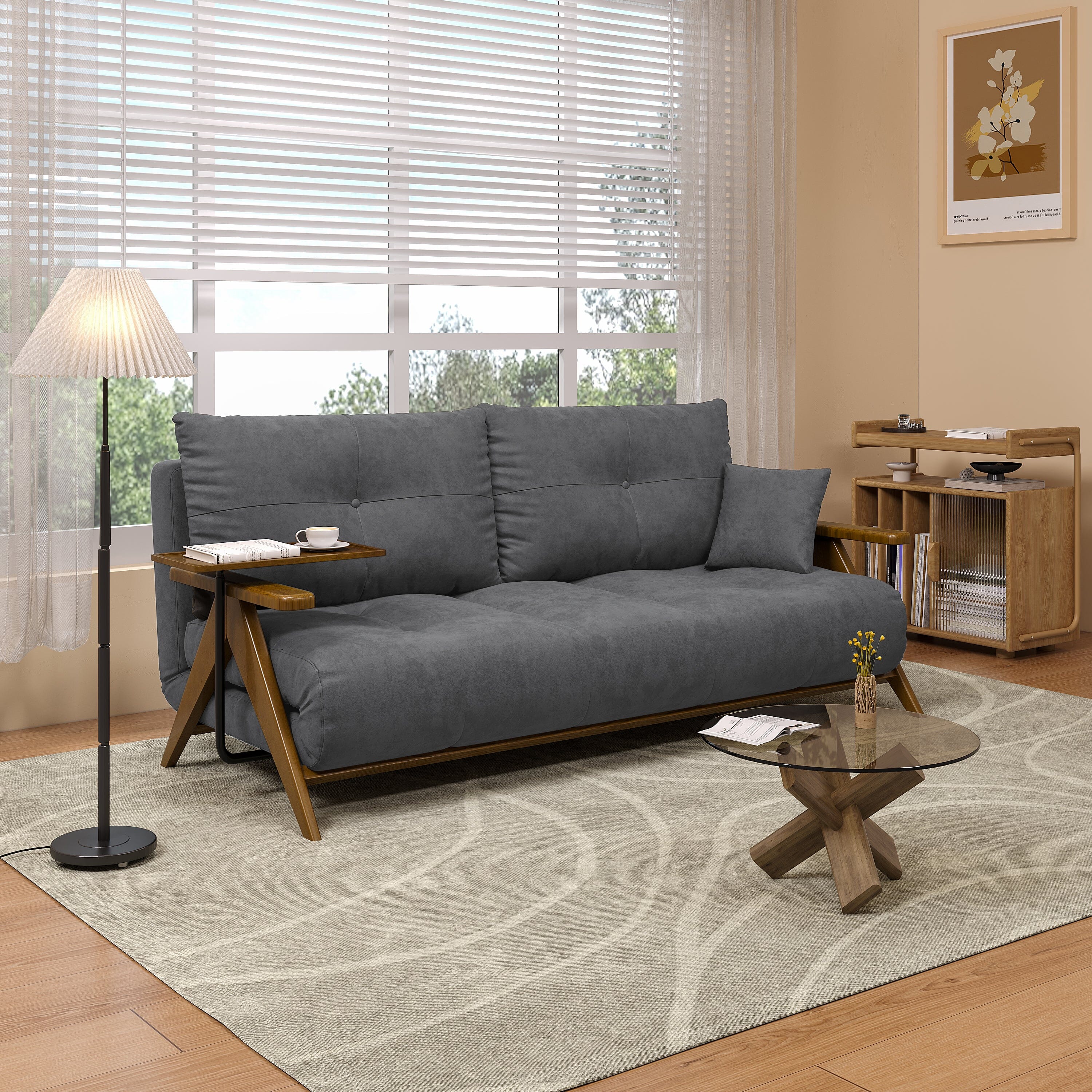Cottonfy Foldable Matte Fabric Solid Wood 3 Mode Sofa Bed Cottonfy UK 202CM Dark Grey (pre-order) 