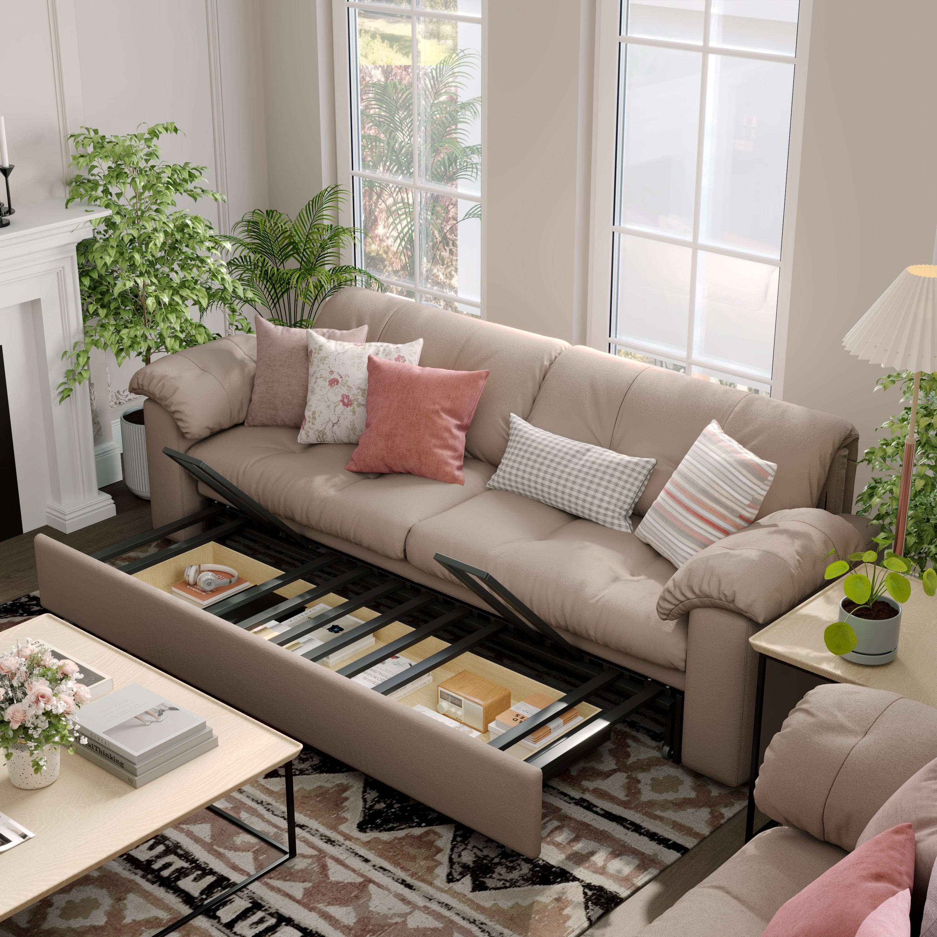 #Colour_Taupe pink
Cottonfy Multifunctional Sleeper 3 Seater Sofa Bed with Storage Space Cottonfy UK 