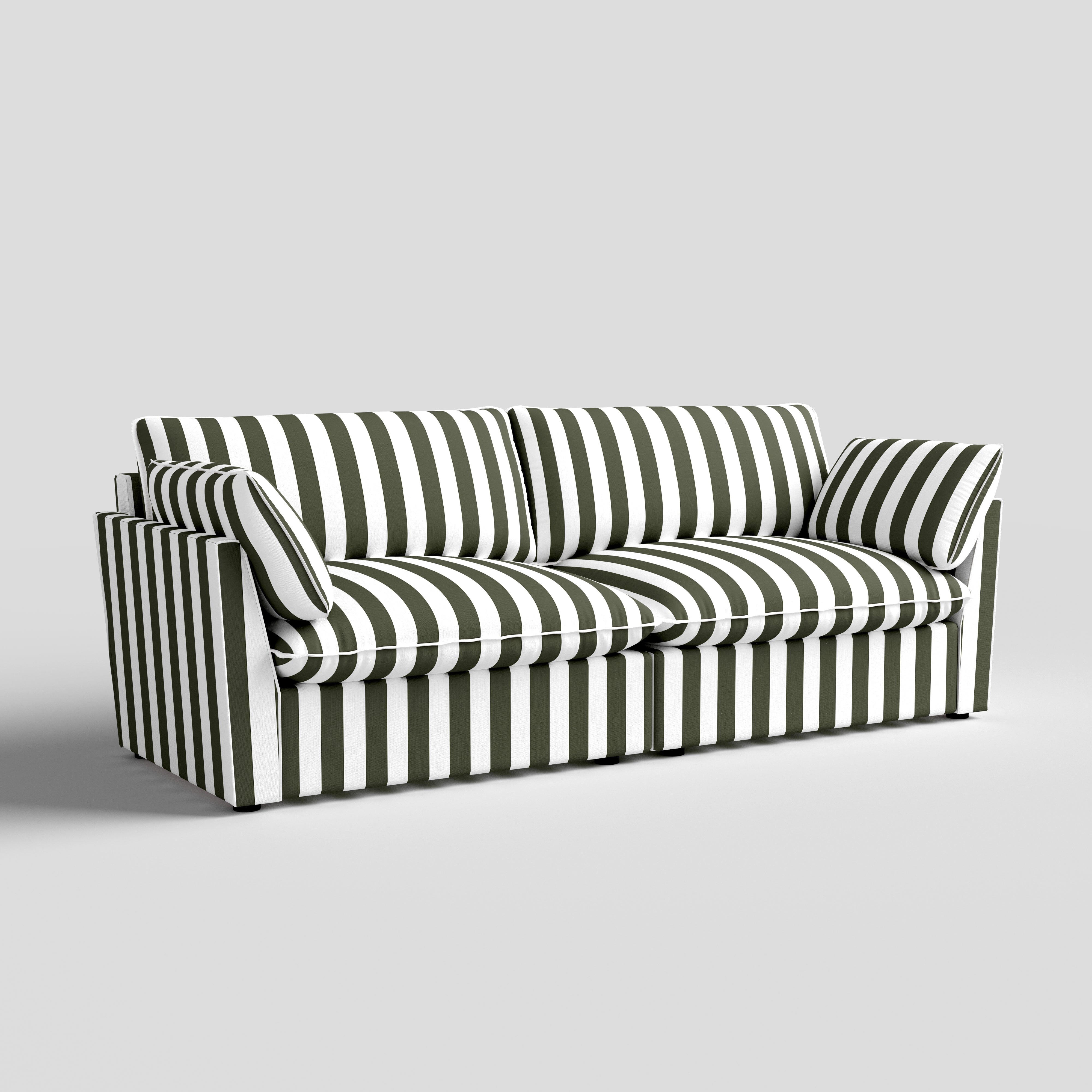 Cottonfy Retro Striped Fabric Handmade Sofa Cottonfy UK 220 CM Green 