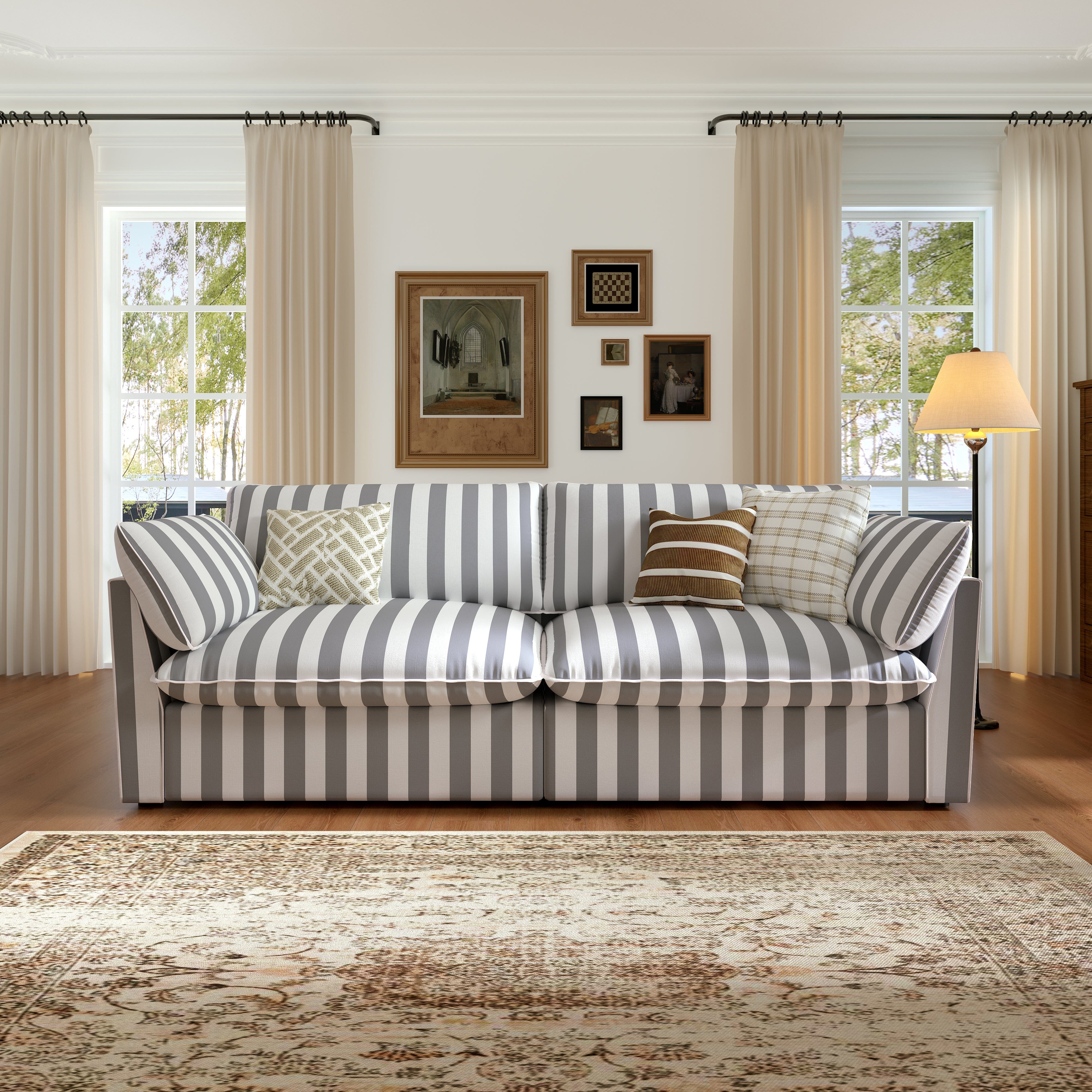 Cottonfy Retro Striped Fabric Handmade Sofa Cottonfy UK 