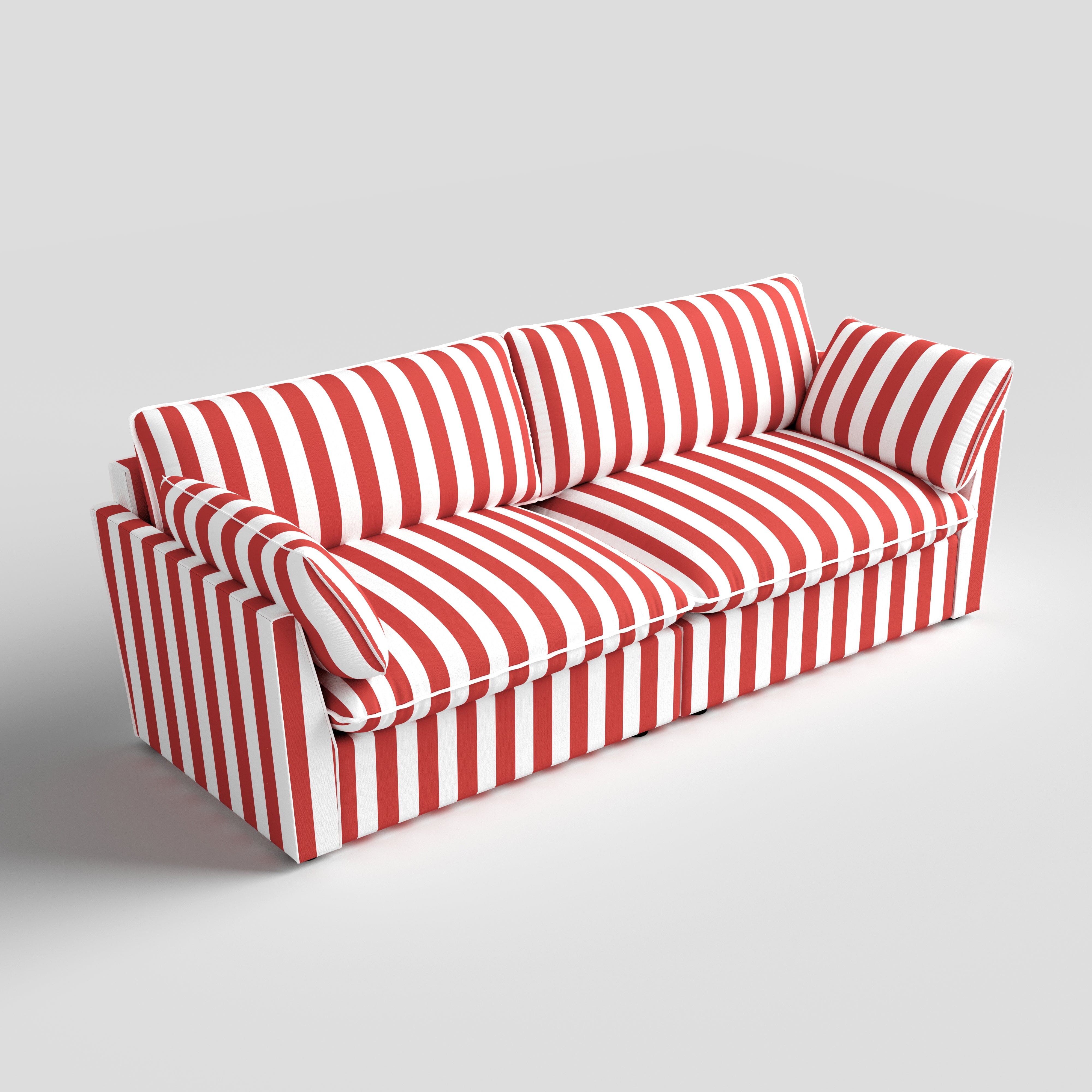 Cottonfy Retro Striped Fabric Handmade Sofa Cottonfy UK 260 CM Red 