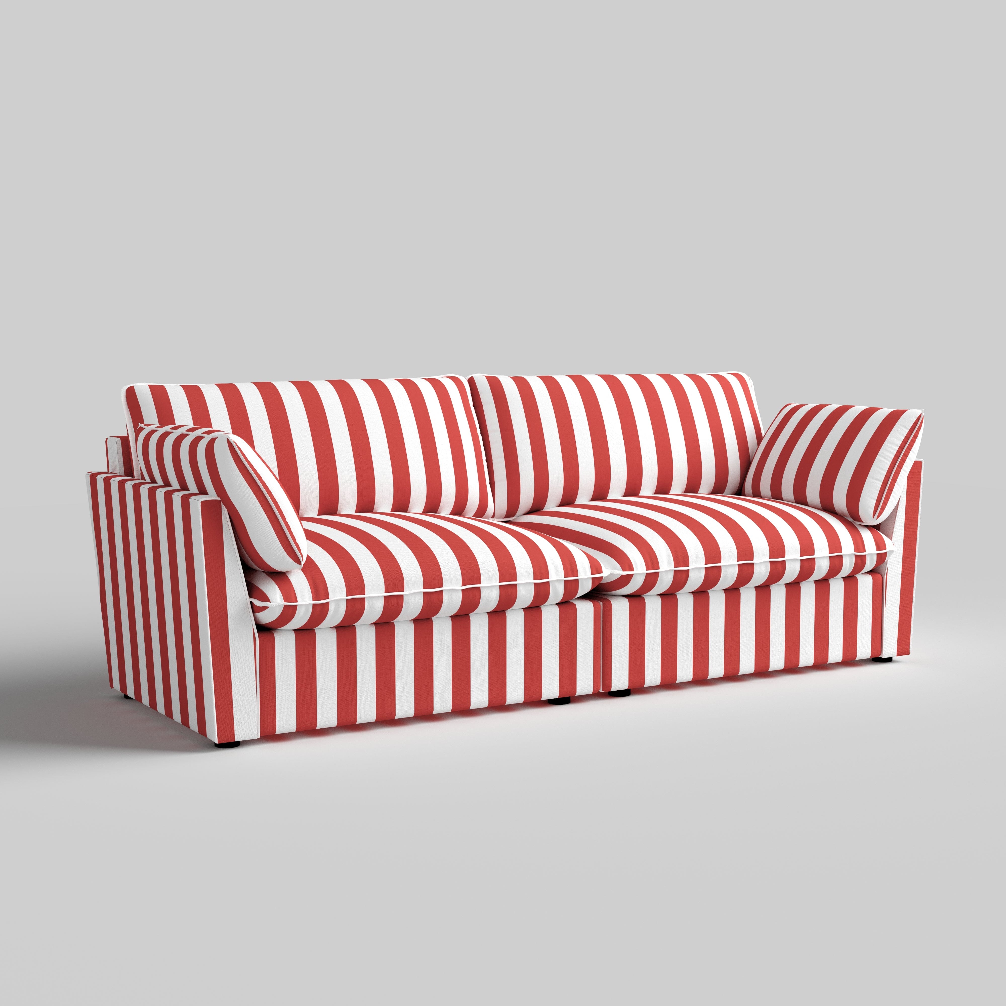 Cottonfy Retro Striped Fabric Handmade Sofa Cottonfy UK 220 CM Red 