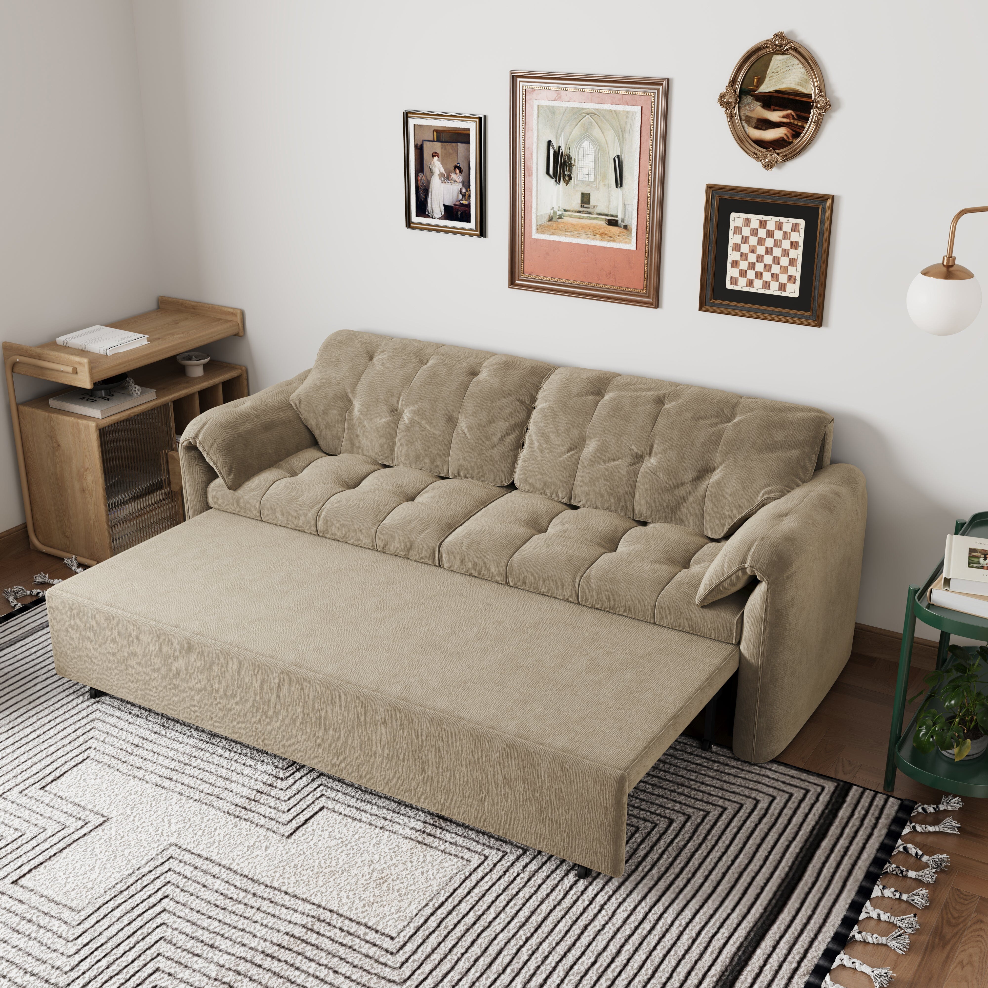 Cottonfy Upgraded Cloud Chenille Skin Friendly Sofa Bed with Storage Living and Home 196 CM Khaki 