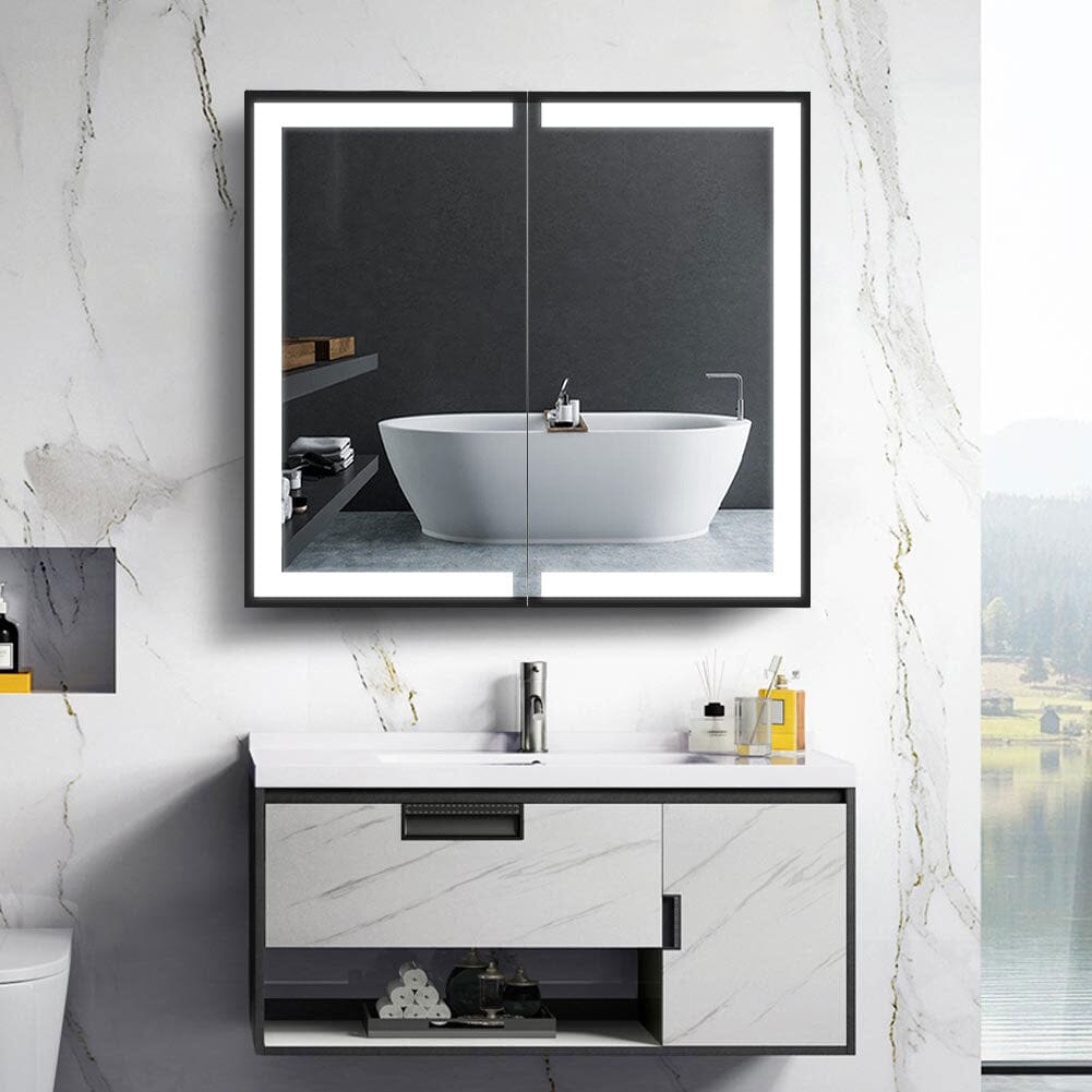 65W*60Hcm LED Mirror Cabinet Double Door Bathroom Mirror Cabinets Living and Home 