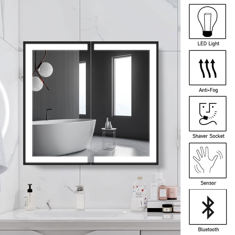 65W*60Hcm LED Mirror Cabinet Double Door Bathroom Mirror Cabinets Living and Home 