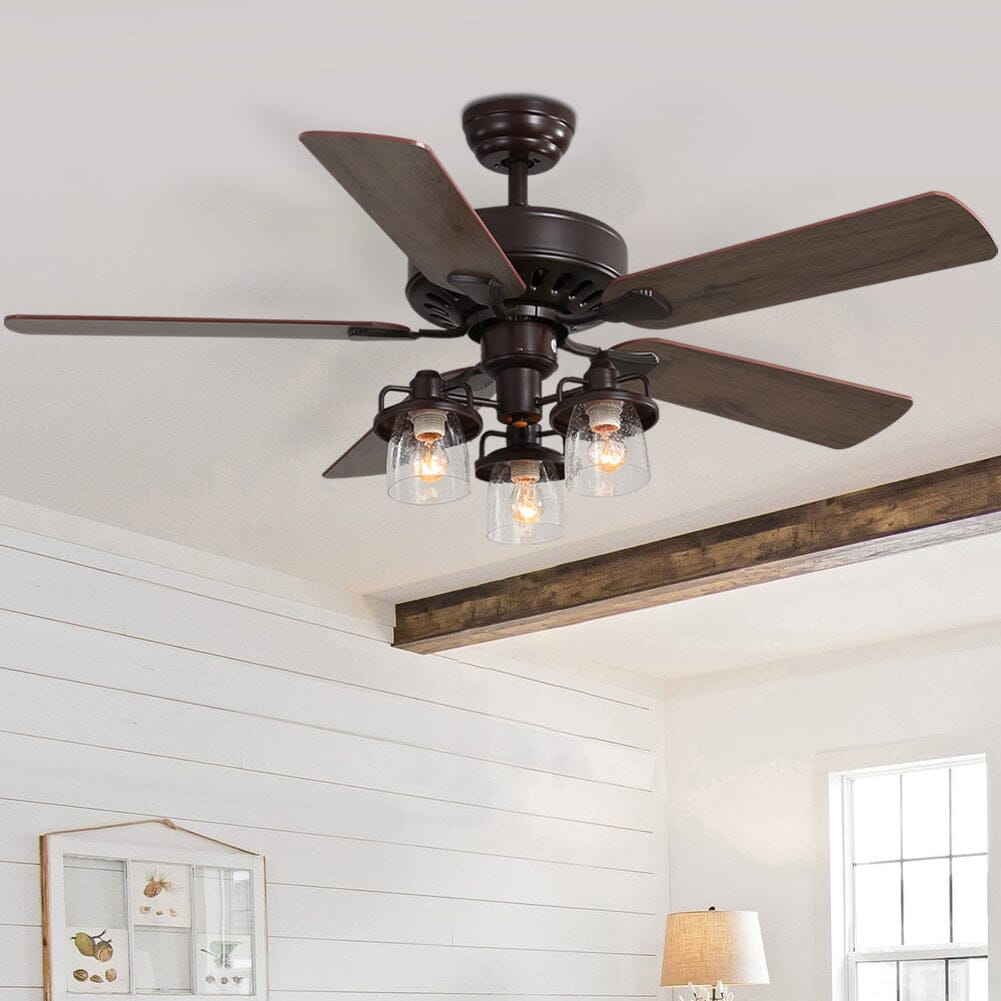 52 Inch Wooden Ceiling Fan with 3 Head Lights and Remote – Living and Home