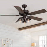 52 Inch Wooden Ceiling Fan with 3 Head Lights and Remote
