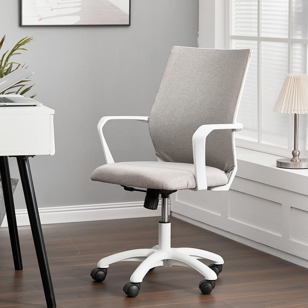 Professional Ergonomic Mesh & Fabric Office Chair Living and Home Khaki Fabric White Handrail