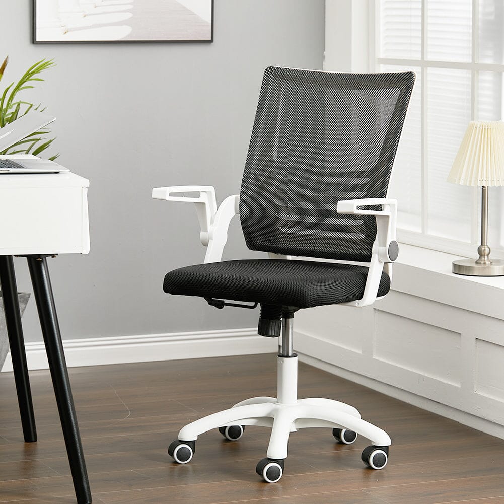Professional Ergonomic Mesh & Fabric Office Chair Living and Home Black Mesh White Handrail