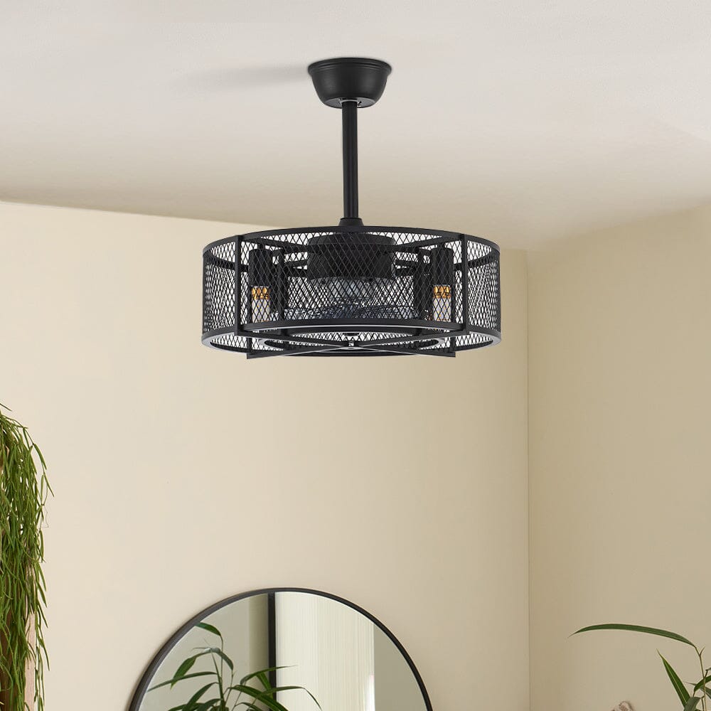 Black Ceiling Fan with 30W Light Wind Pendant with Metal Mesh Cage Ceiling Fans Living and Home 