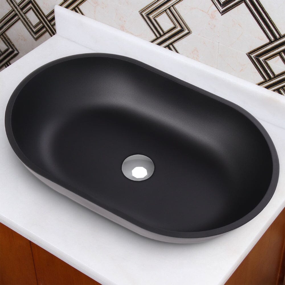 Oval Black Ceramic Vessel Bathroom Sink Drain Set Living and Home 