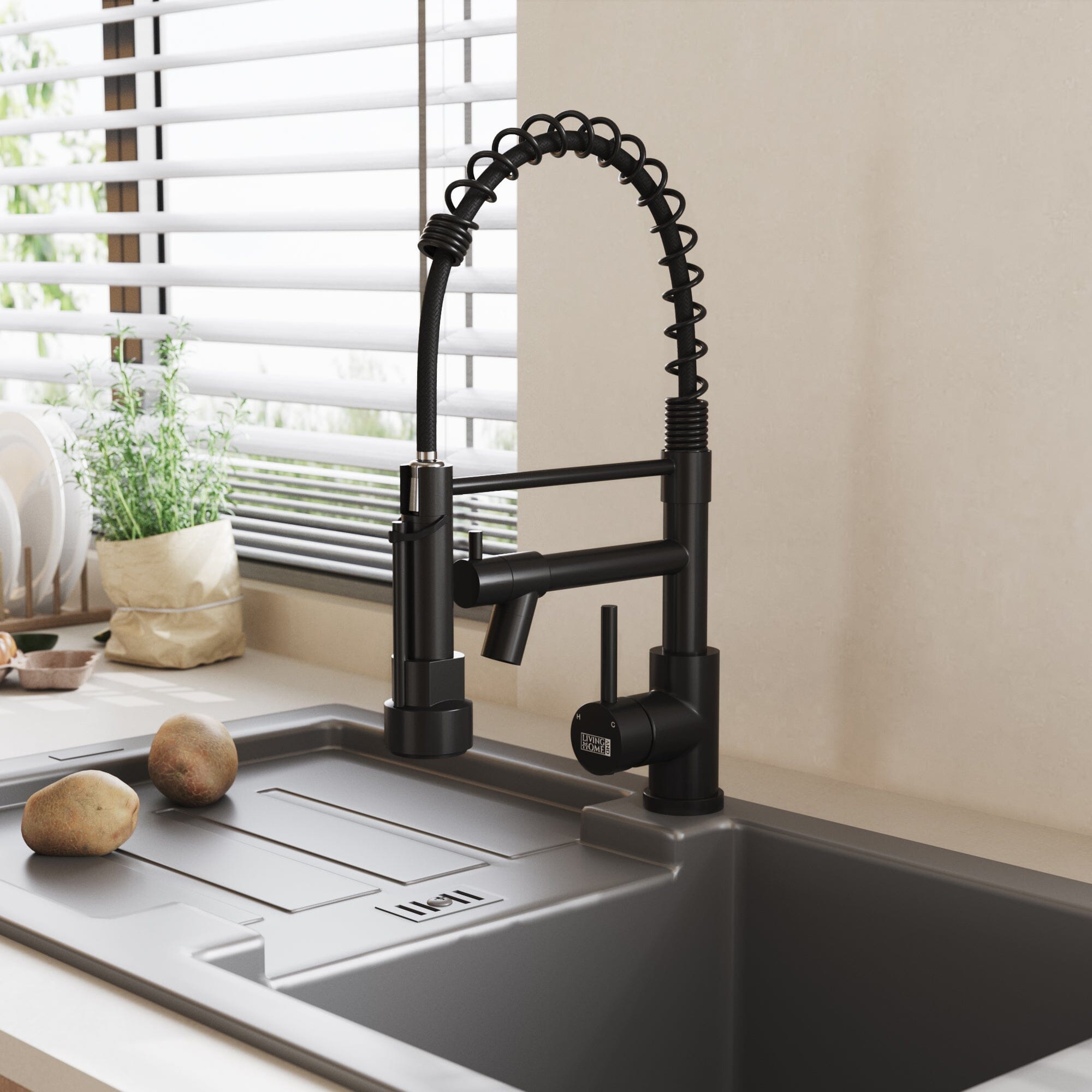 Stainless Steel Kitchen Faucet with Pull Down Spring Spout and Pot Fil ...