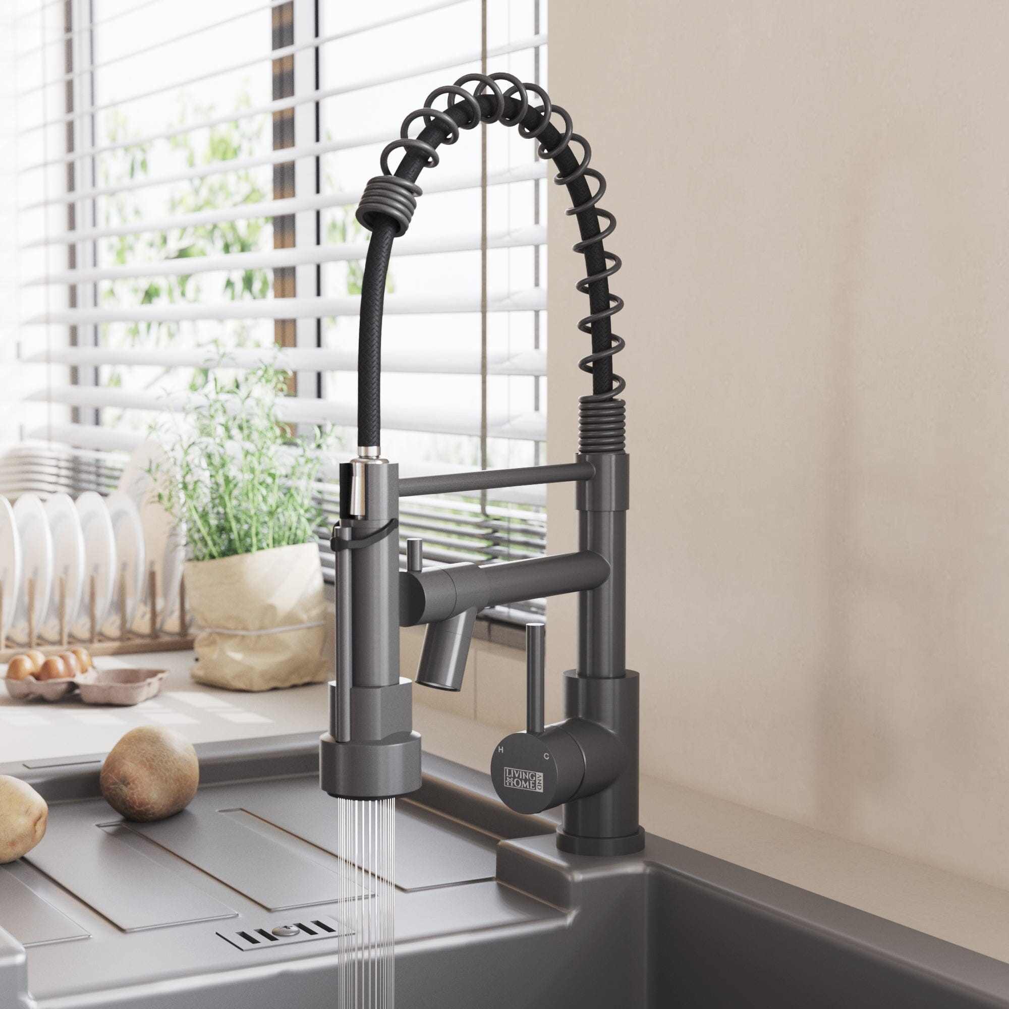 Stainless Steel Kitchen Faucet with Pull Down Spring Spout and Pot Fil ...