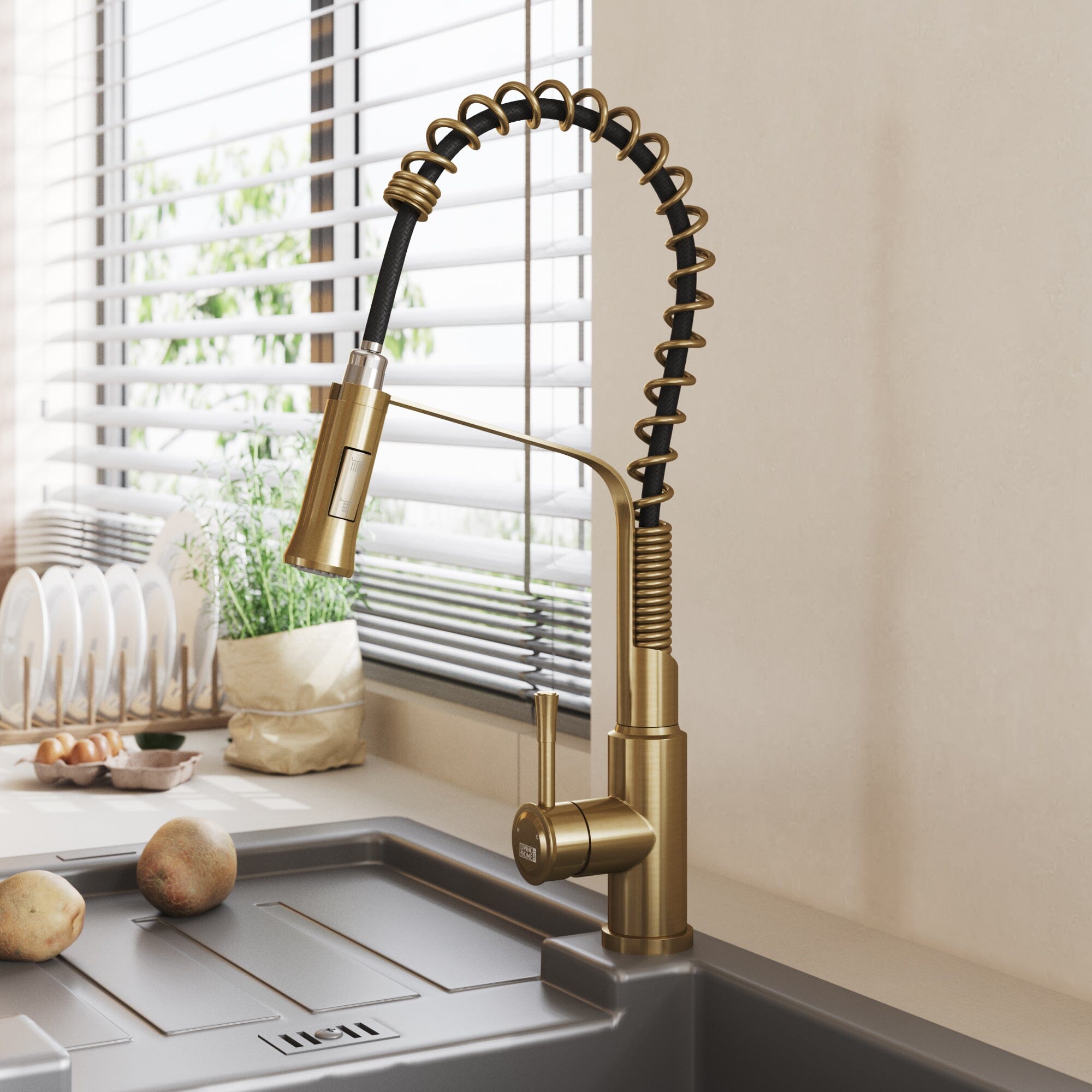 Modern Kitchen Pull Down Faucet Kitchen Taps Living and Home Brushed Gold 