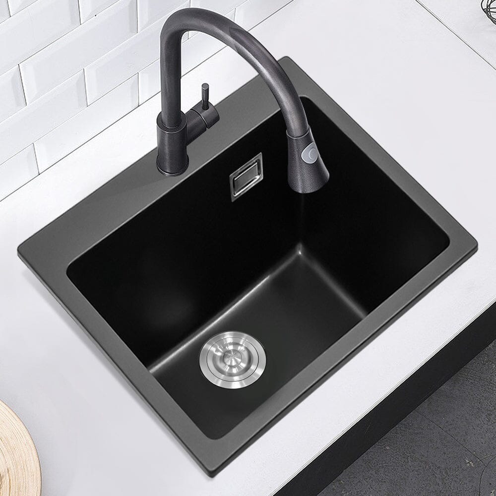 Quartz Undermount Kitchen Sink Single Bowl Kitchen Sinks Living and Home 55cm W x 49cm D x 21cm H 