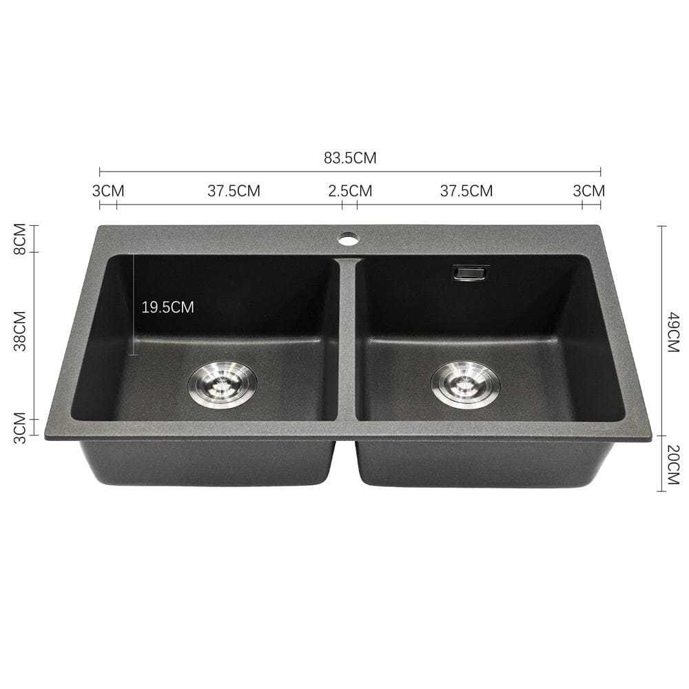 Quartz Undermount Kitchen Sink Double Bowl Black Living and Home 