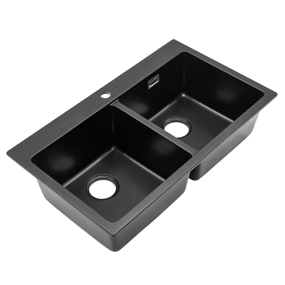 Quartz Undermount Kitchen Sink Double Bowl Black Living and Home 