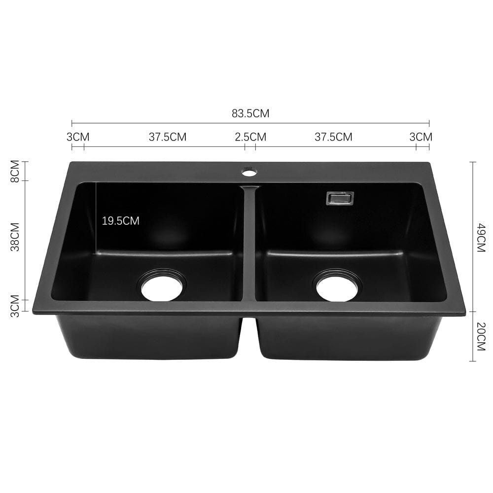 Quartz Undermount Kitchen Sink Double Bowl Black Living and Home 