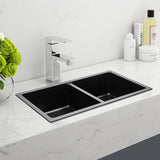 Quartz Undermount Kitchen Sink Double Bowl Black Kitchen Sinks Living and Home Black without side 