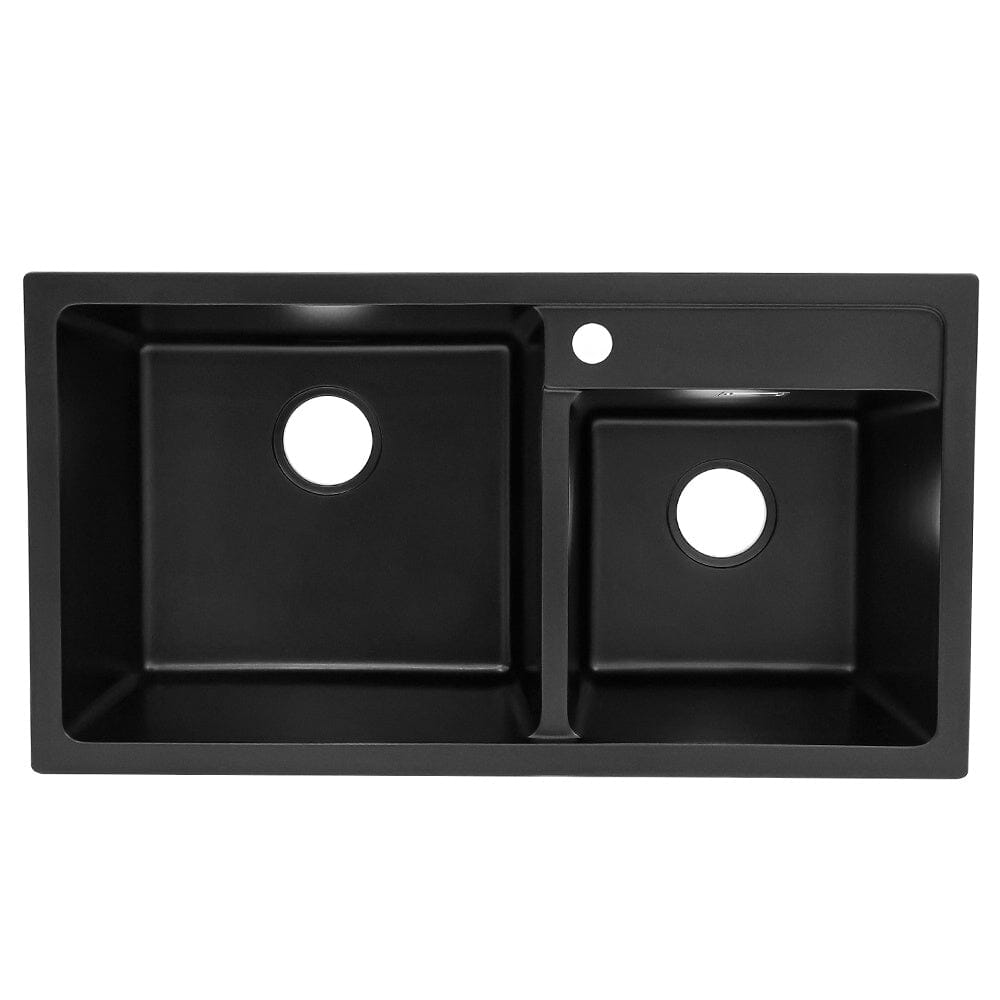 Undermount Double Bowl Quartz Kitchen Sink Black Living and Home 