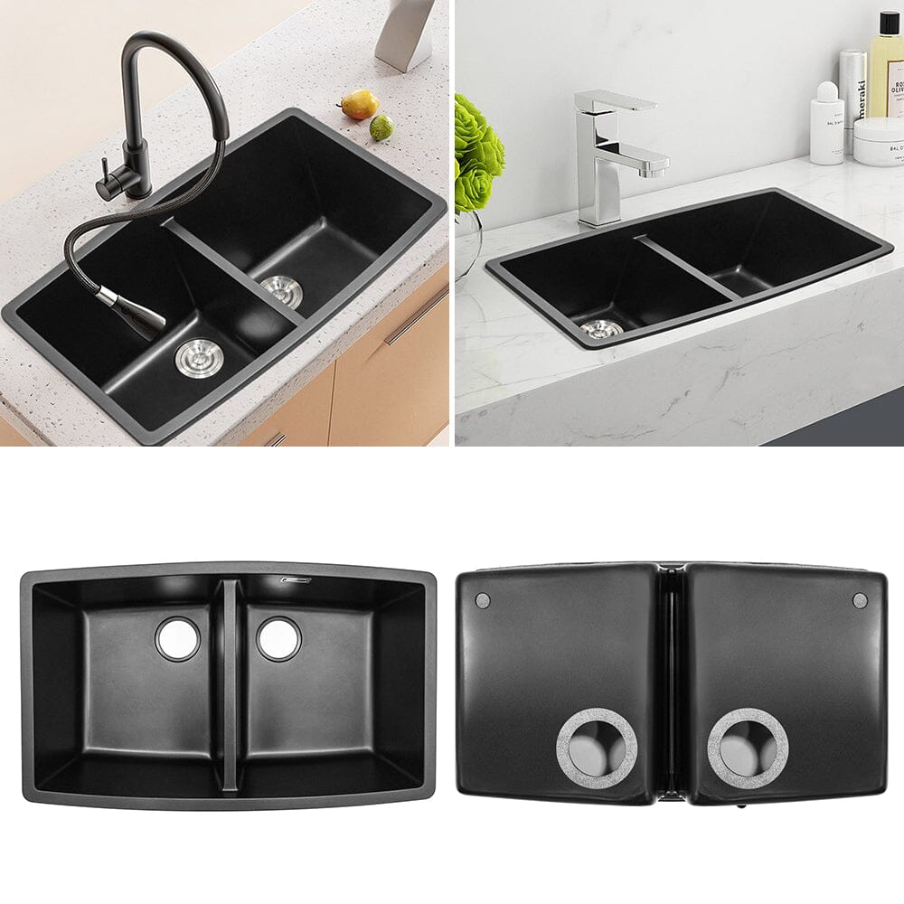 Black High-quality Equal Double Bowl Undermount Kitchen Sink Kitchen Sinks Living and Home 