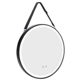 Round Metal LED Mirror with Hanging Strap Bathroom Mirrors Living and Home 