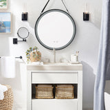 Round Metal LED Mirror with Hanging Strap Bathroom Mirrors Living and Home 80cm W x 4cm D x 80cm H 